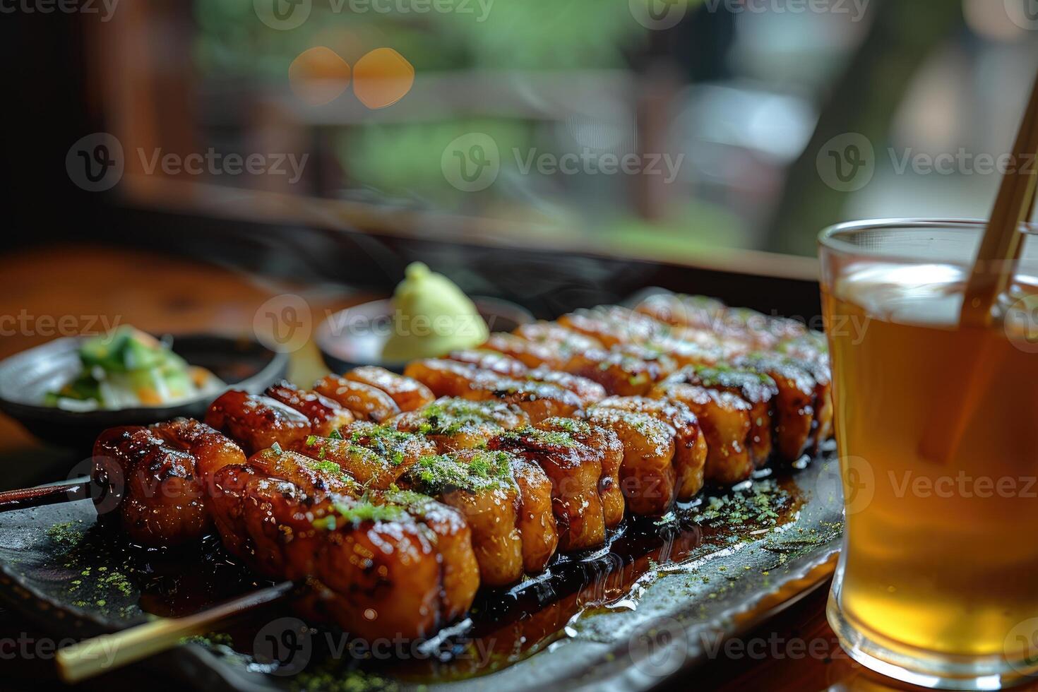 Japanese Dango Skewers with Green Tea and Wasabi photo