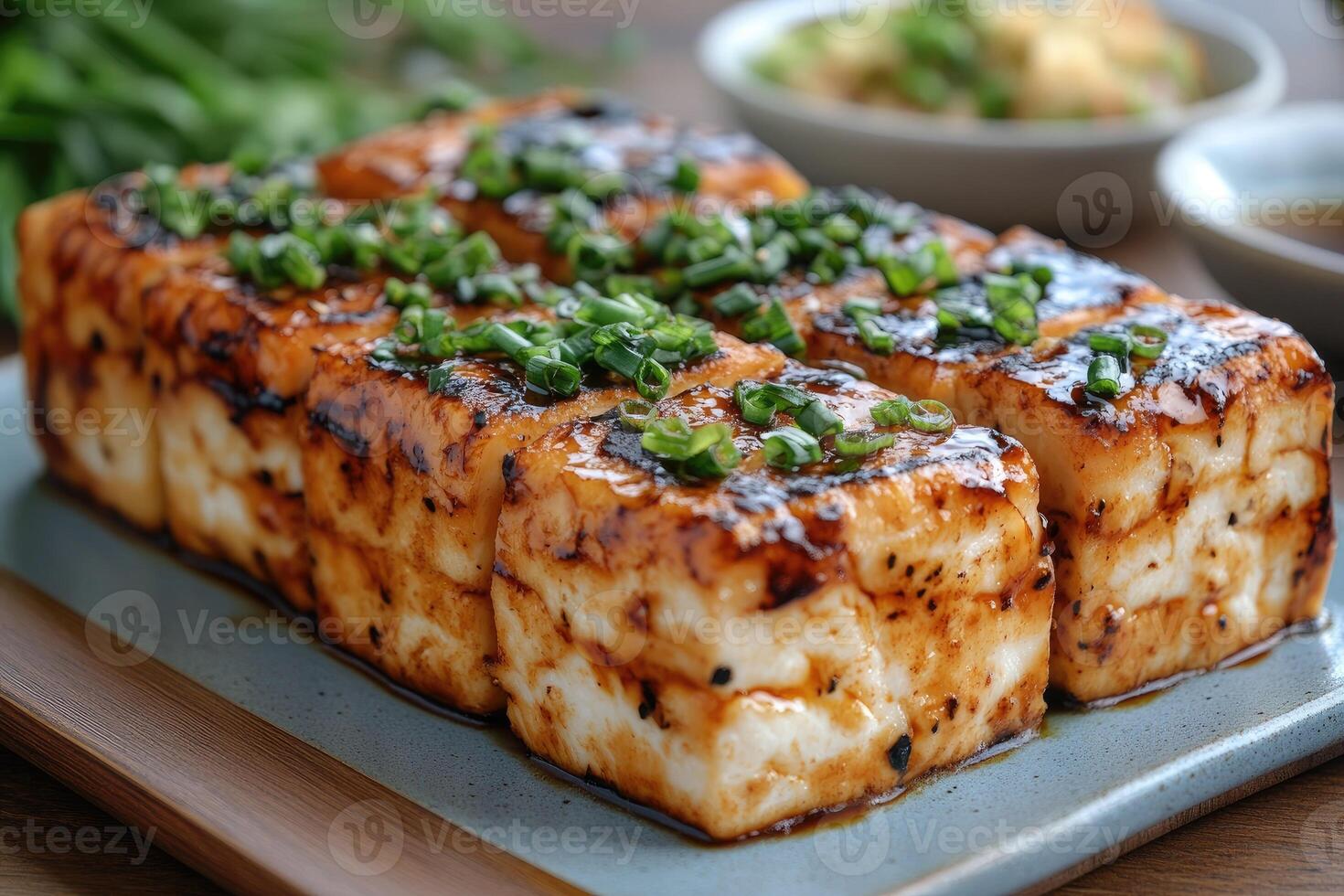 Grilled Tofu with Glaze and Green Onions photo