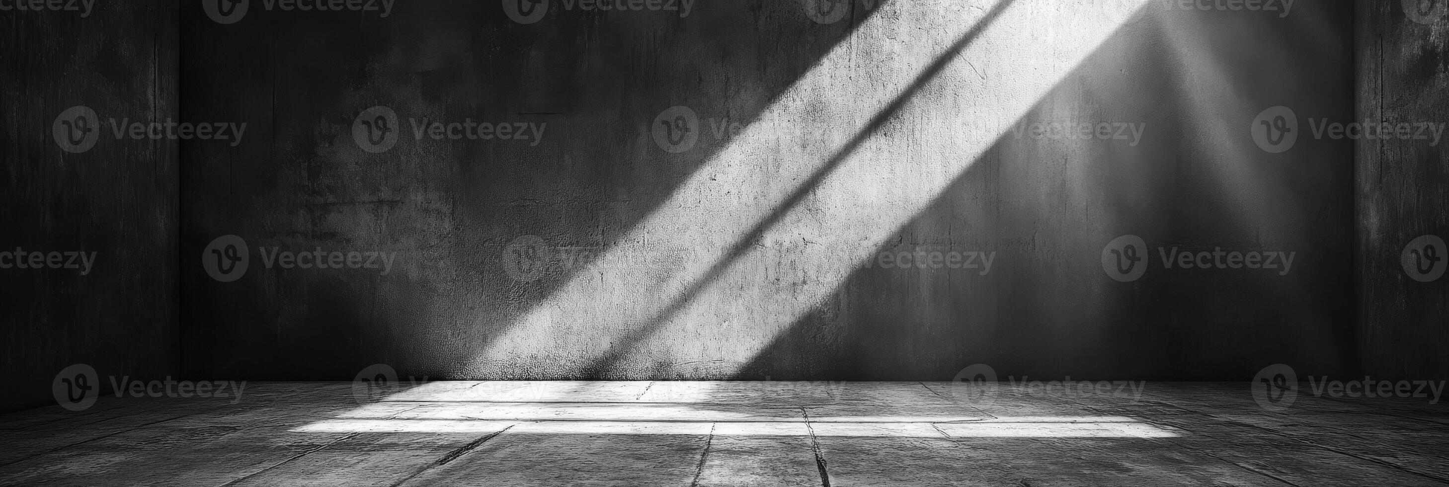 This expansive space, with smooth concrete walls and flawless flooring, is beautifully lit by light and shadow, creating an ideal backdrop for captivating product displays and engaging presentations photo