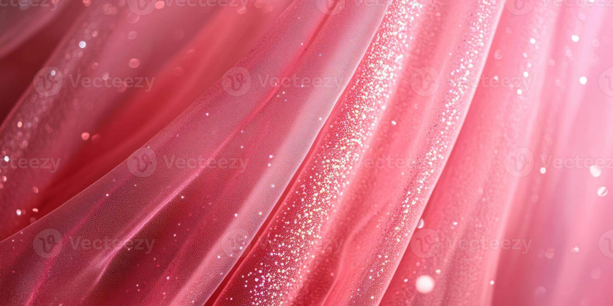 A stunning and beautiful closeup of gently flowing pink fabric that features captivating shimmering details photo