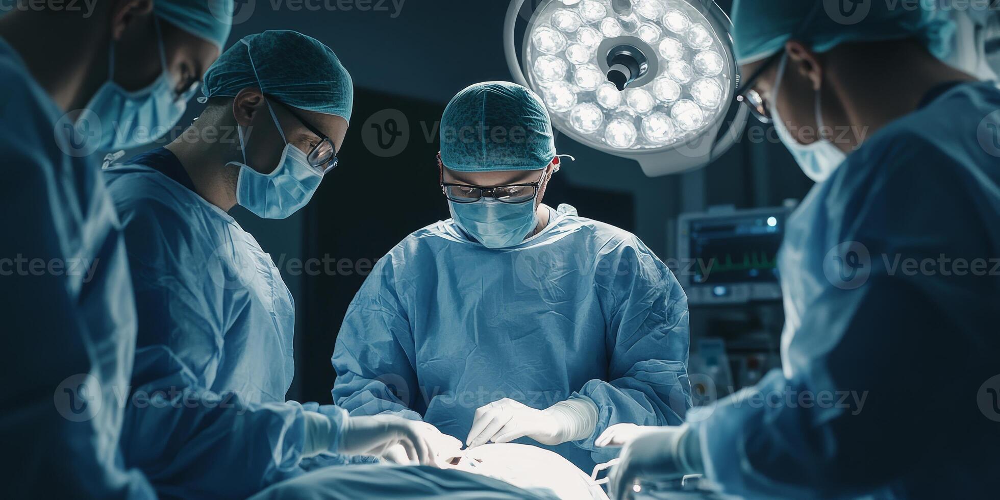 In a hightech operating room, a dedicated team of skilled surgeons is focused on a complex procedure, demonstrating precision and teamwork to ensure patient safety and optimal outcomes photo