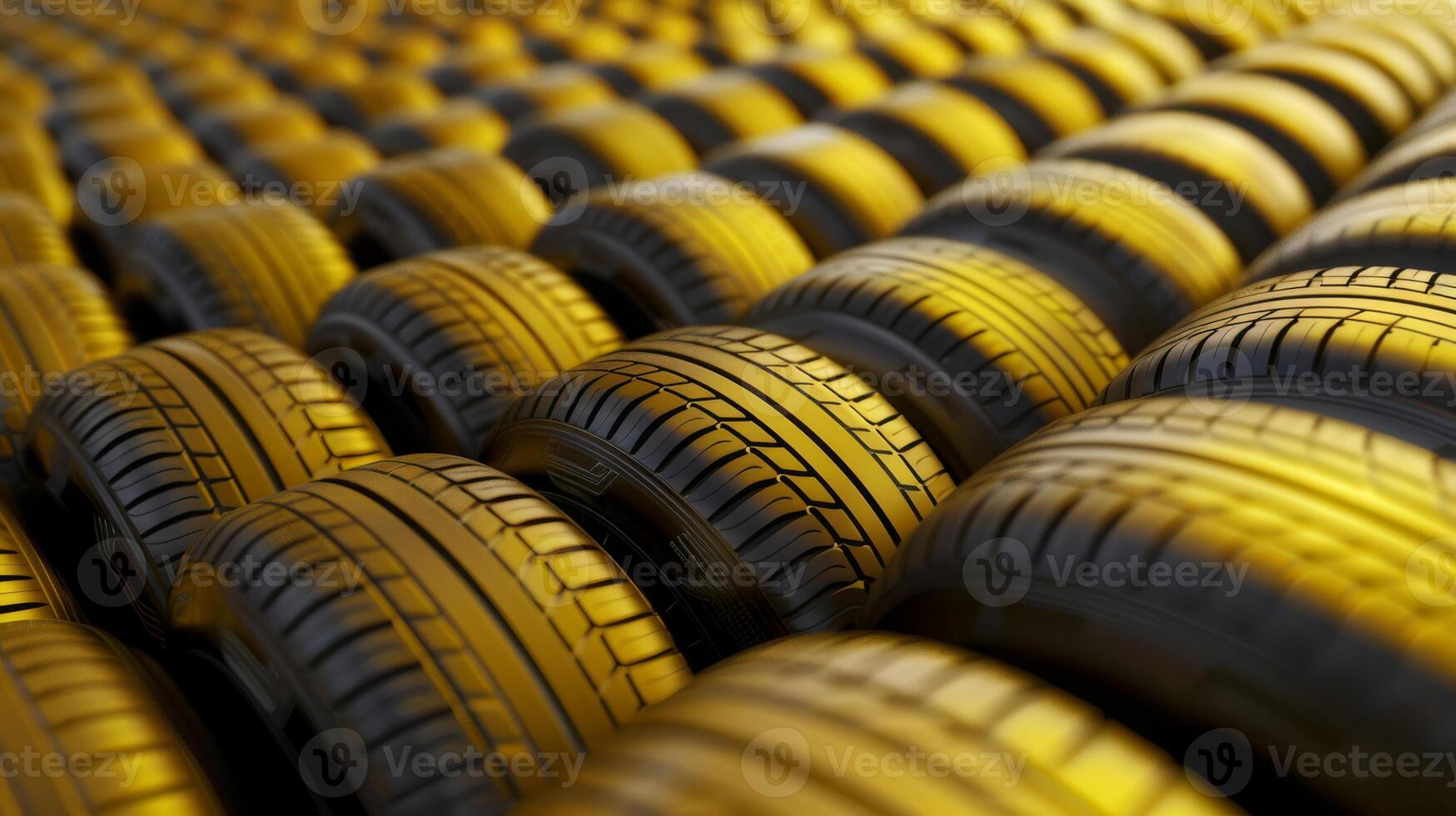 Yellowlit tread patterns on car tires symbolize strength, reliability, safety, and quality in automotive innovation photo