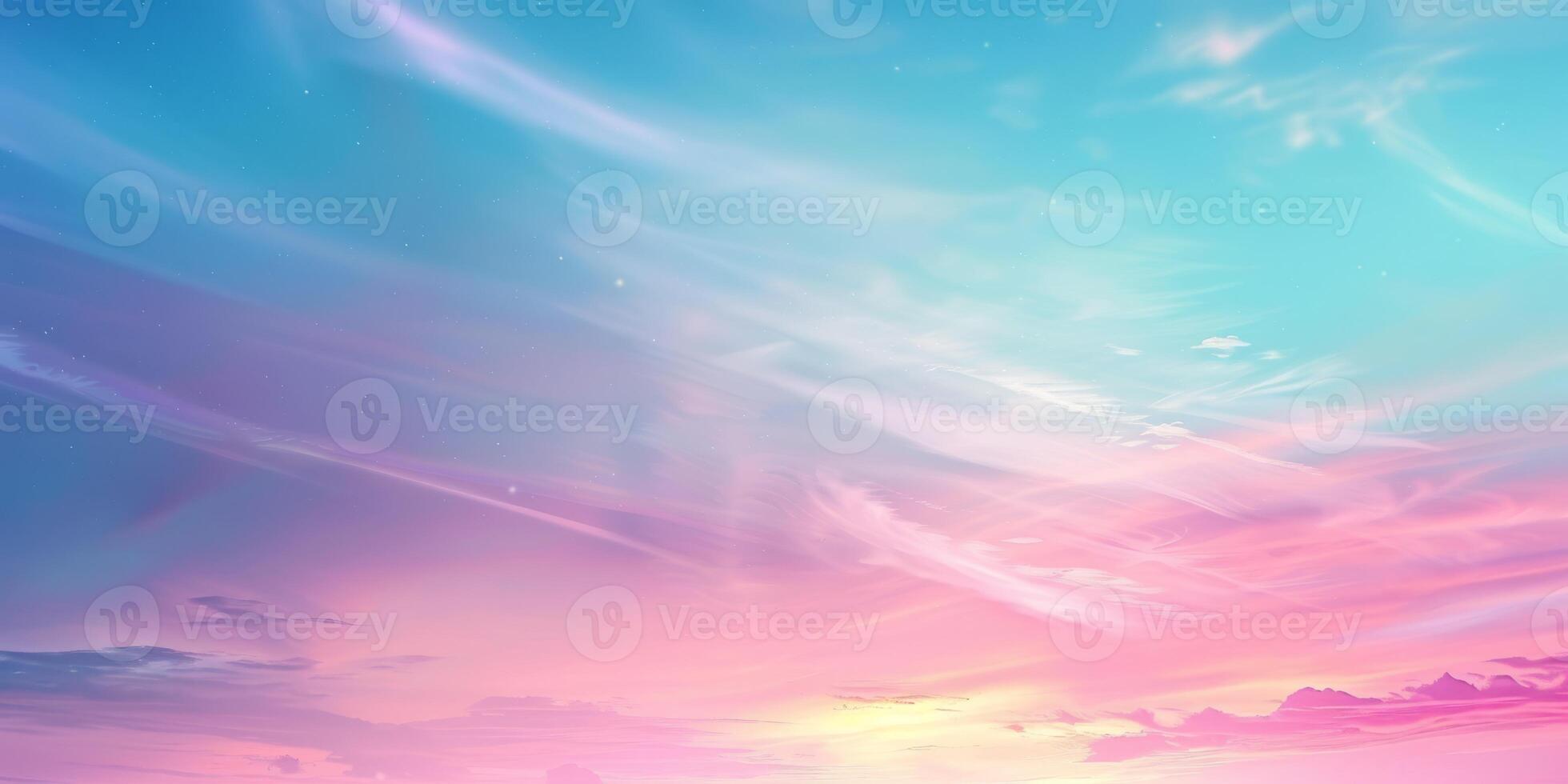 Beautiful sky with pink and blue gradient hues and wispy clouds. Perfect for backgrounds and design. photo