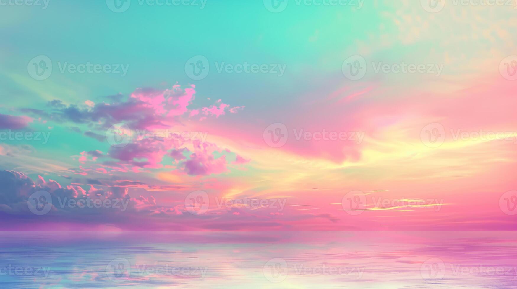 The serene ocean under a mesmerizing sunset sky painted in pink and turquoise creates a tranquil atmosphere photo