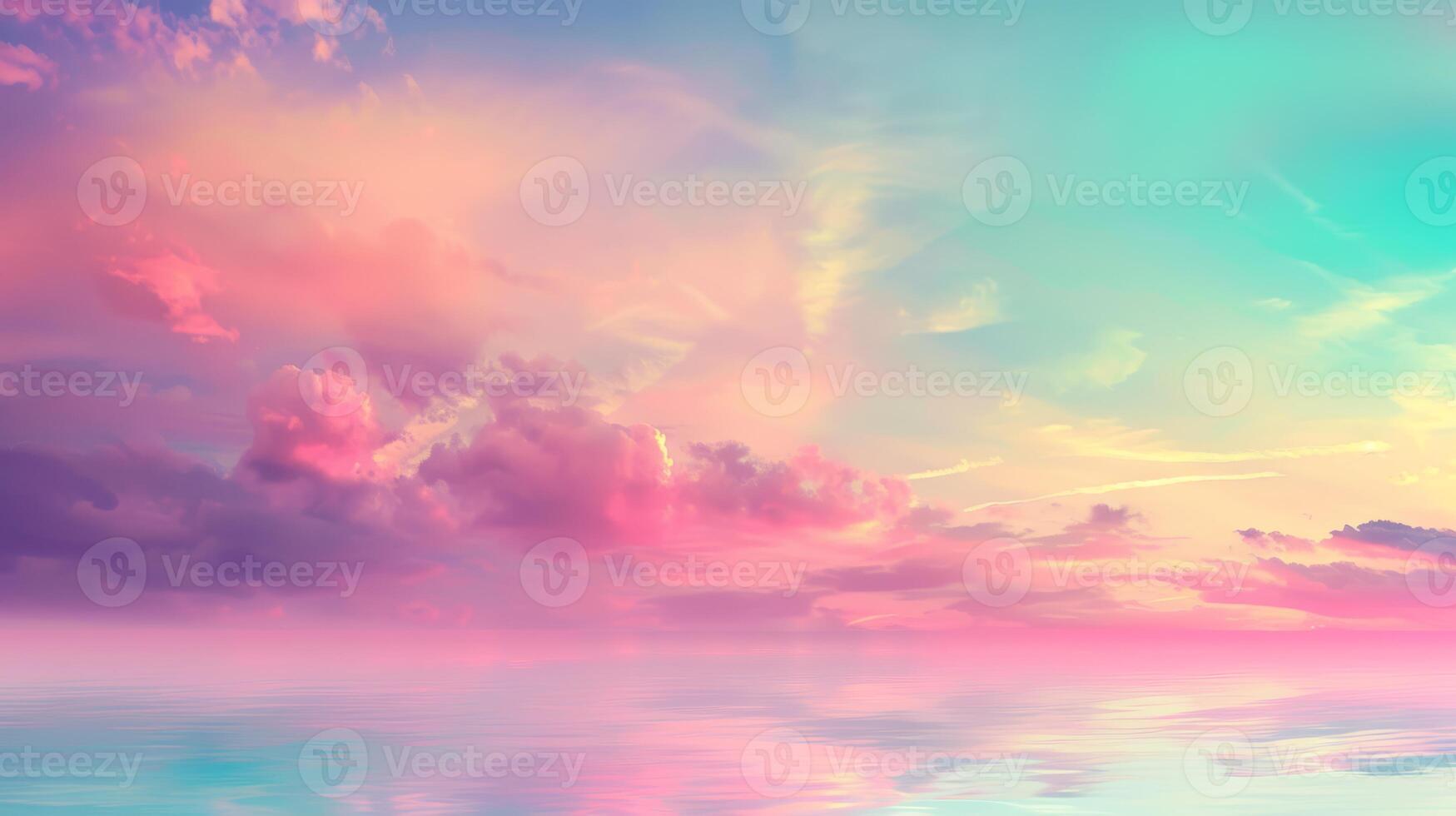 A mesmerizing pastel-colored sunset sky reflecting over a serene and tranquil ocean. Calm and peaceful. photo