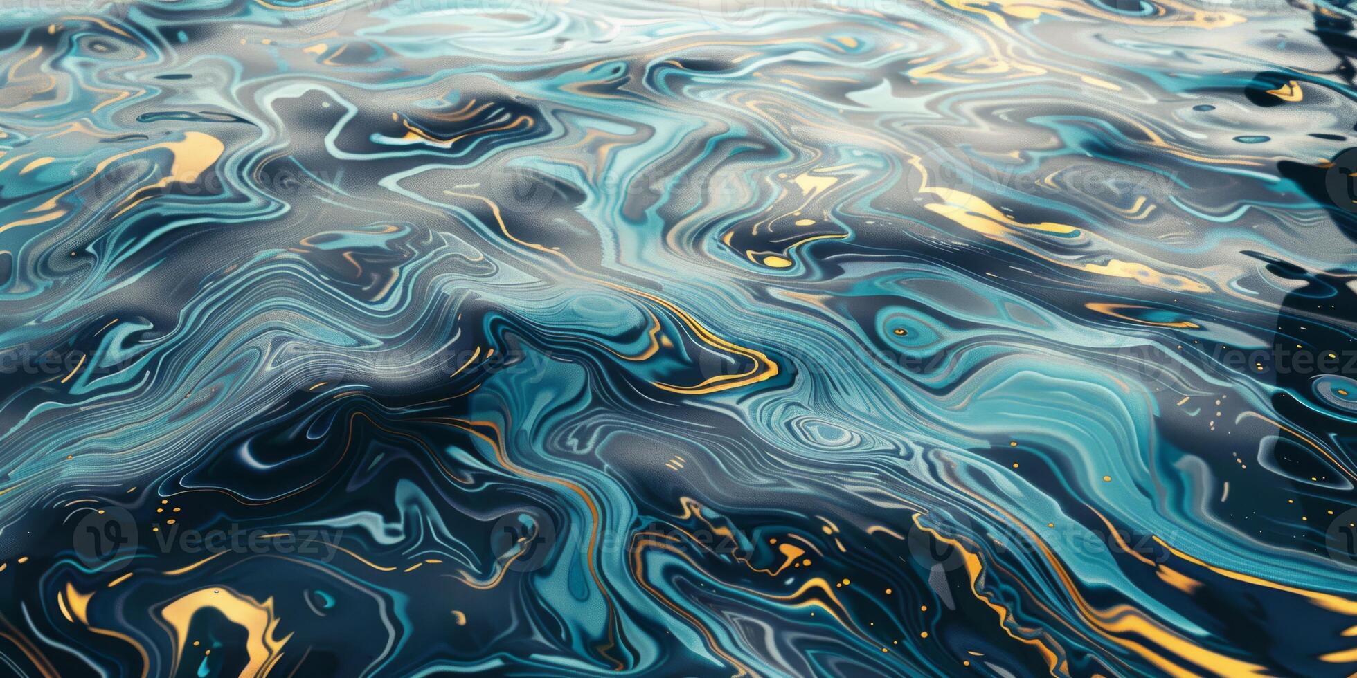 A mesmerizing and captivating abstraction of water featuring swirling turquoise hues and stunning golden reflections photo