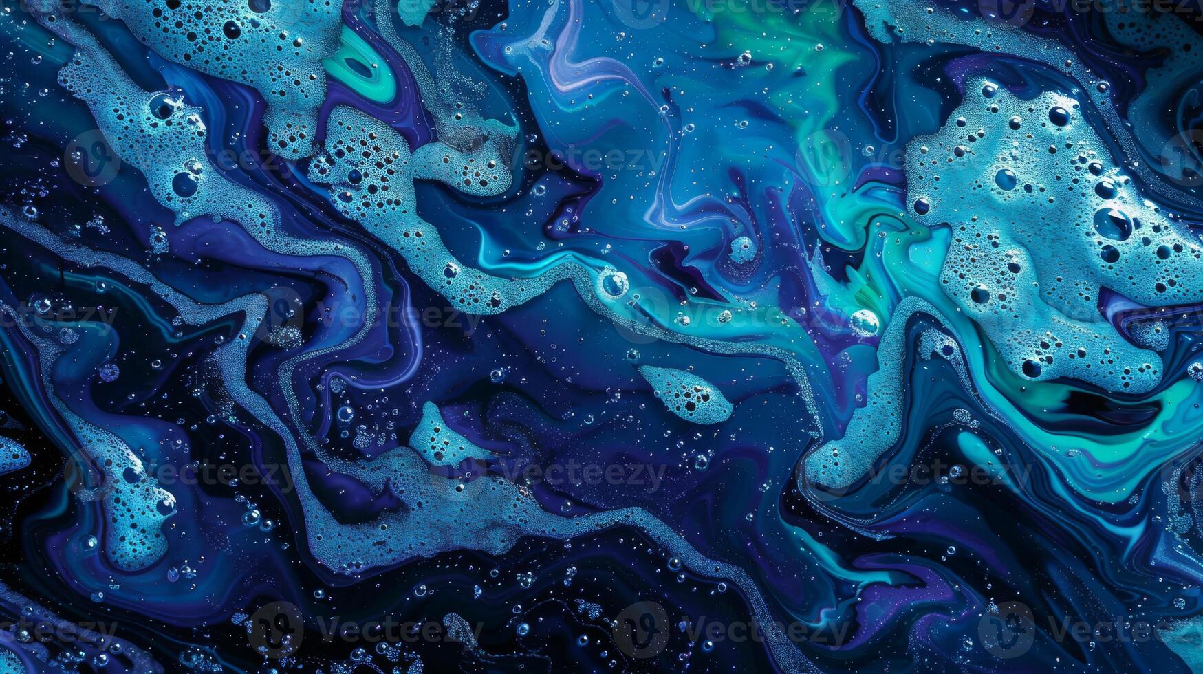 A captivating abstract fluid art piece in blue and teal, featuring dynamic swirls and intricate textures photo