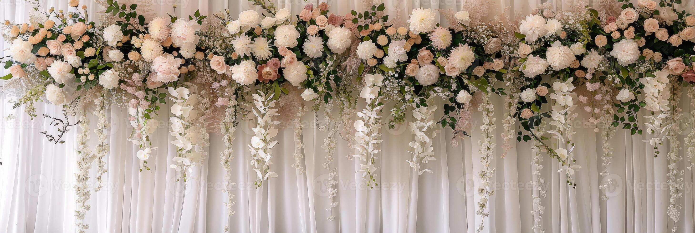 A stunning floral arrangement backdrop is perfect for weddings or various events celebrated in soft, lovely hues photo