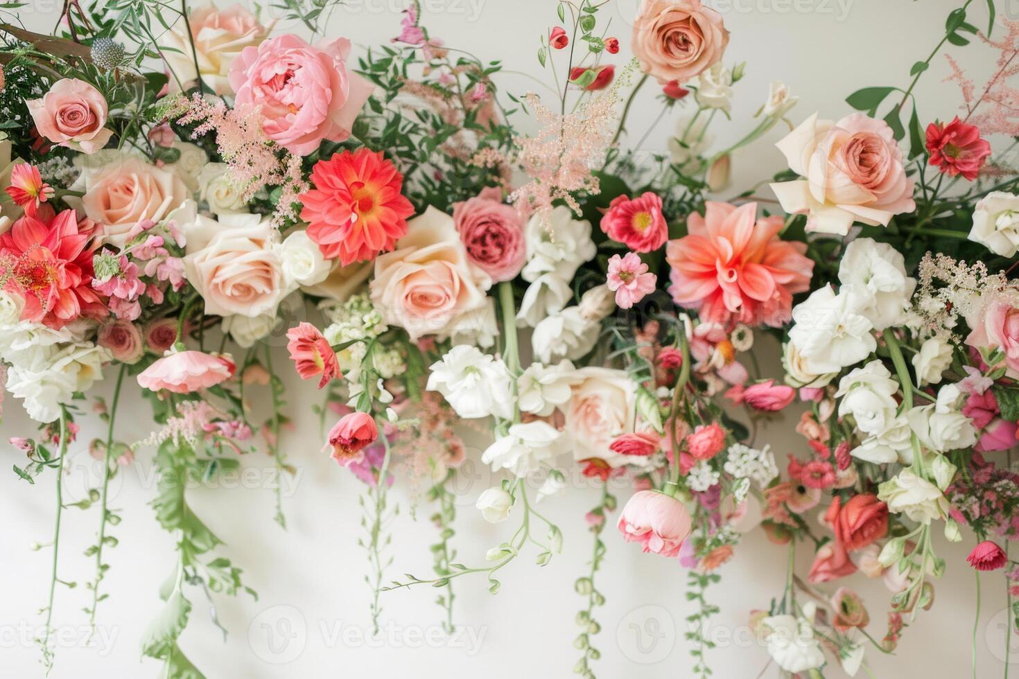 This is a stunningly beautiful display of soft peach and pure white flowers, perfect for weddings and special events photo