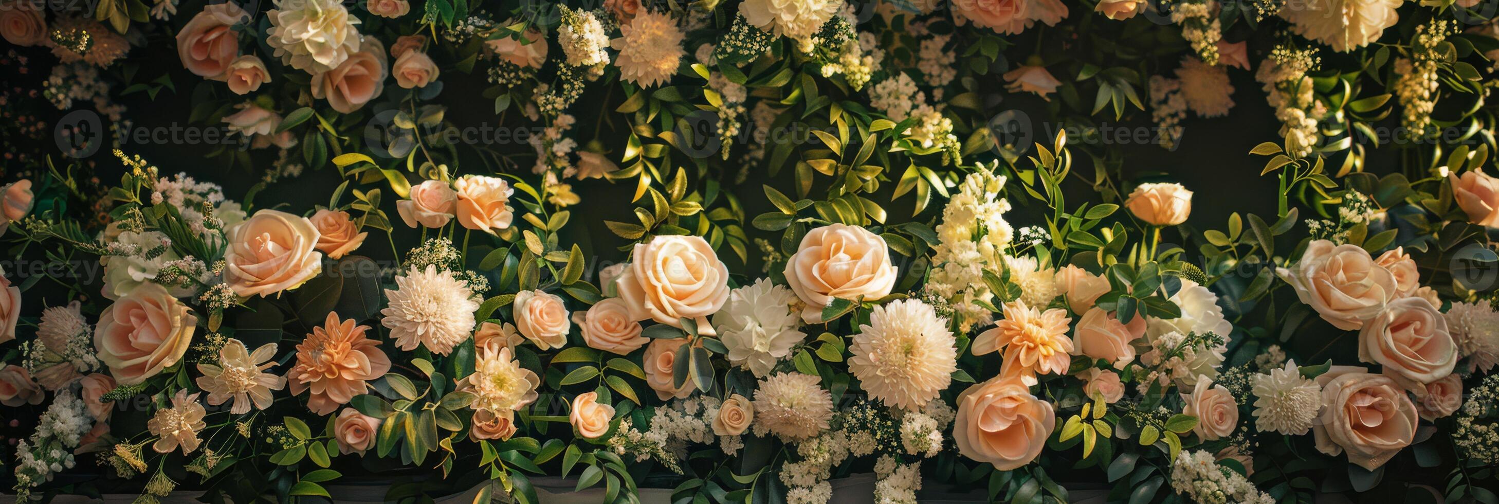 A breathtakingly beautiful arrangement of pastel roses and lush green foliage, perfect for events and exquisite decor photo