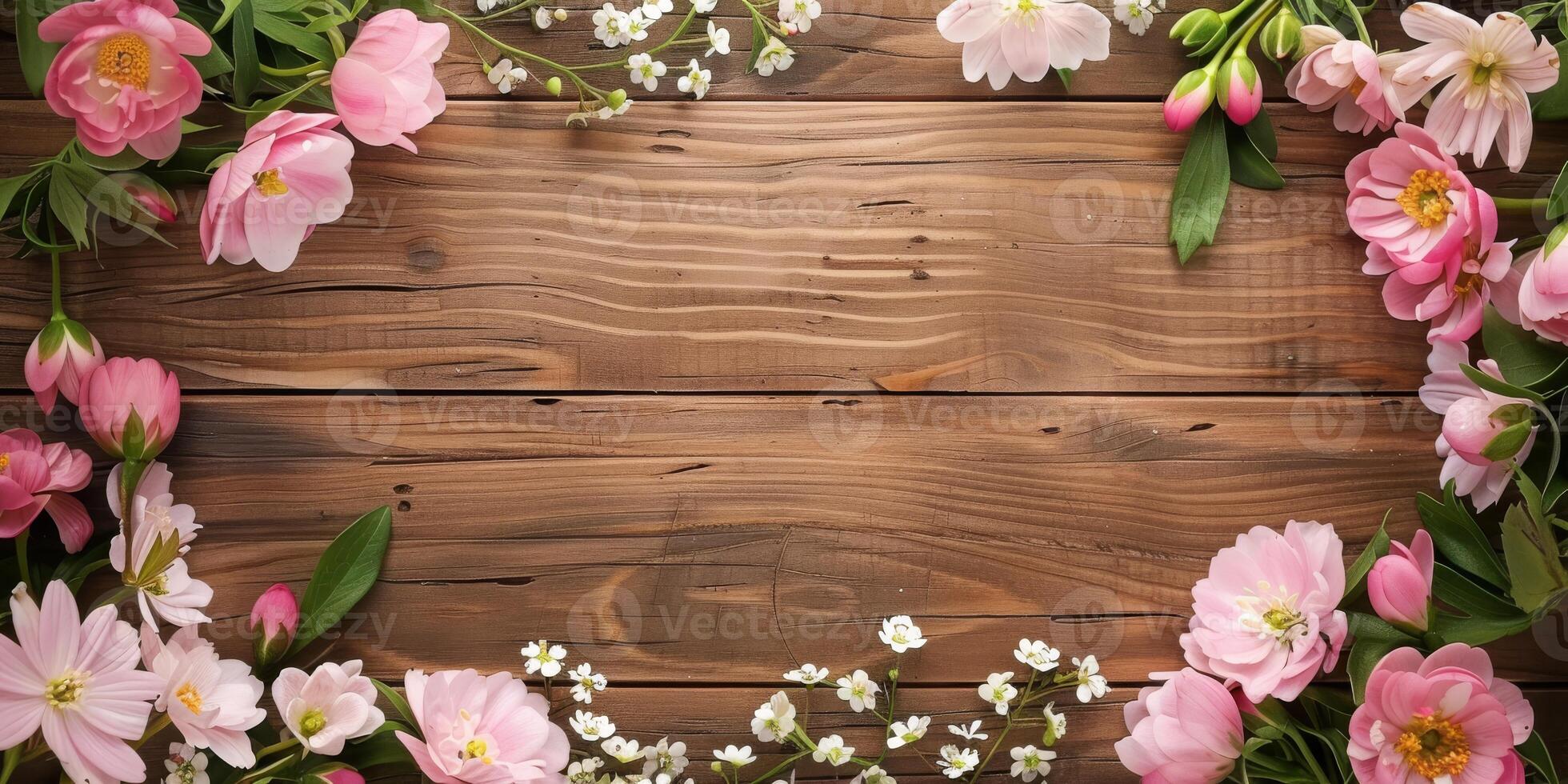 This floral arrangement features vibrant pink peonies and delicate white flowers on a rustic wooden background, perfect for special occasions and joyful celebrations, adding enchantment to any event photo