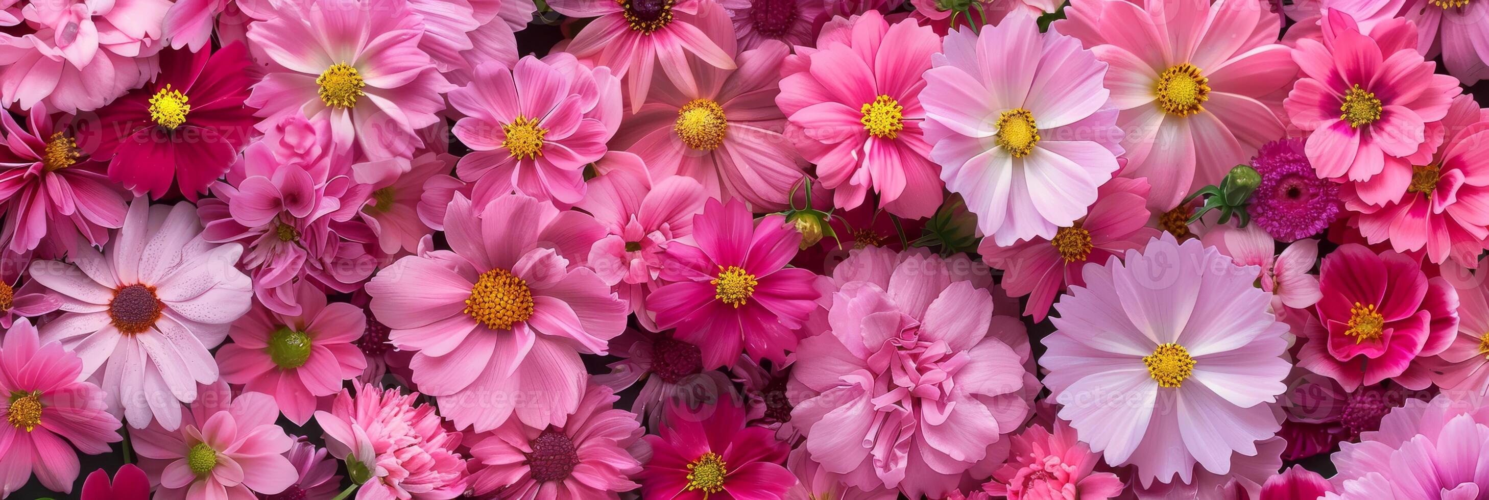 A stunning array of beautifully arranged pink flowers is creating a vibrant and cheerful backdrop to any scene photo