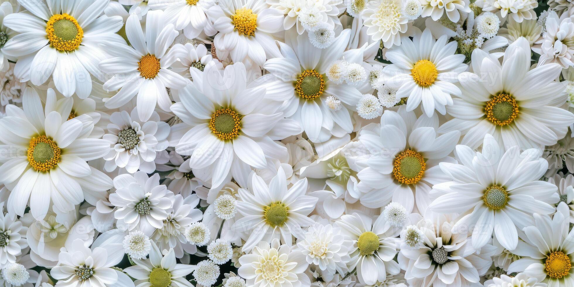 A stunningly beautiful mix of white daisies and various colorful flowers creating a serene, fresh floral background photo