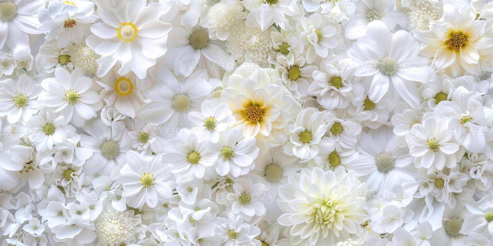 A serene blend of various white flowers that creates a perfect atmosphere for peaceful and elegant decor photo