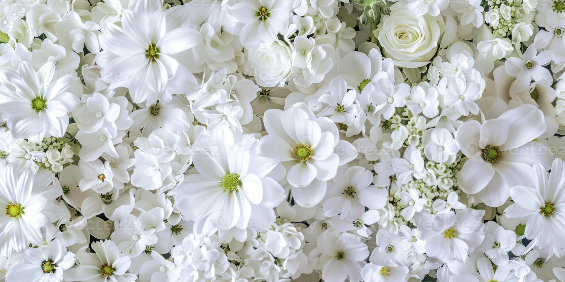 An elegant arrangement of fresh white flowers, perfect for weddings, events, and various decor types photo