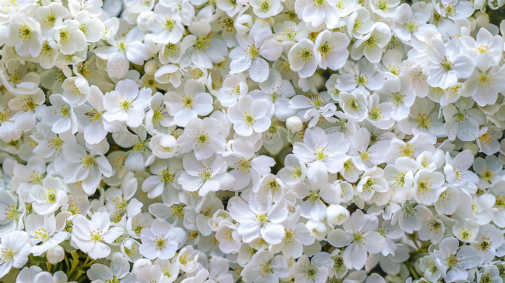 A stunning and captivating closeup view of dense clusters of delicate white flowers in full, vibrant bloom photo