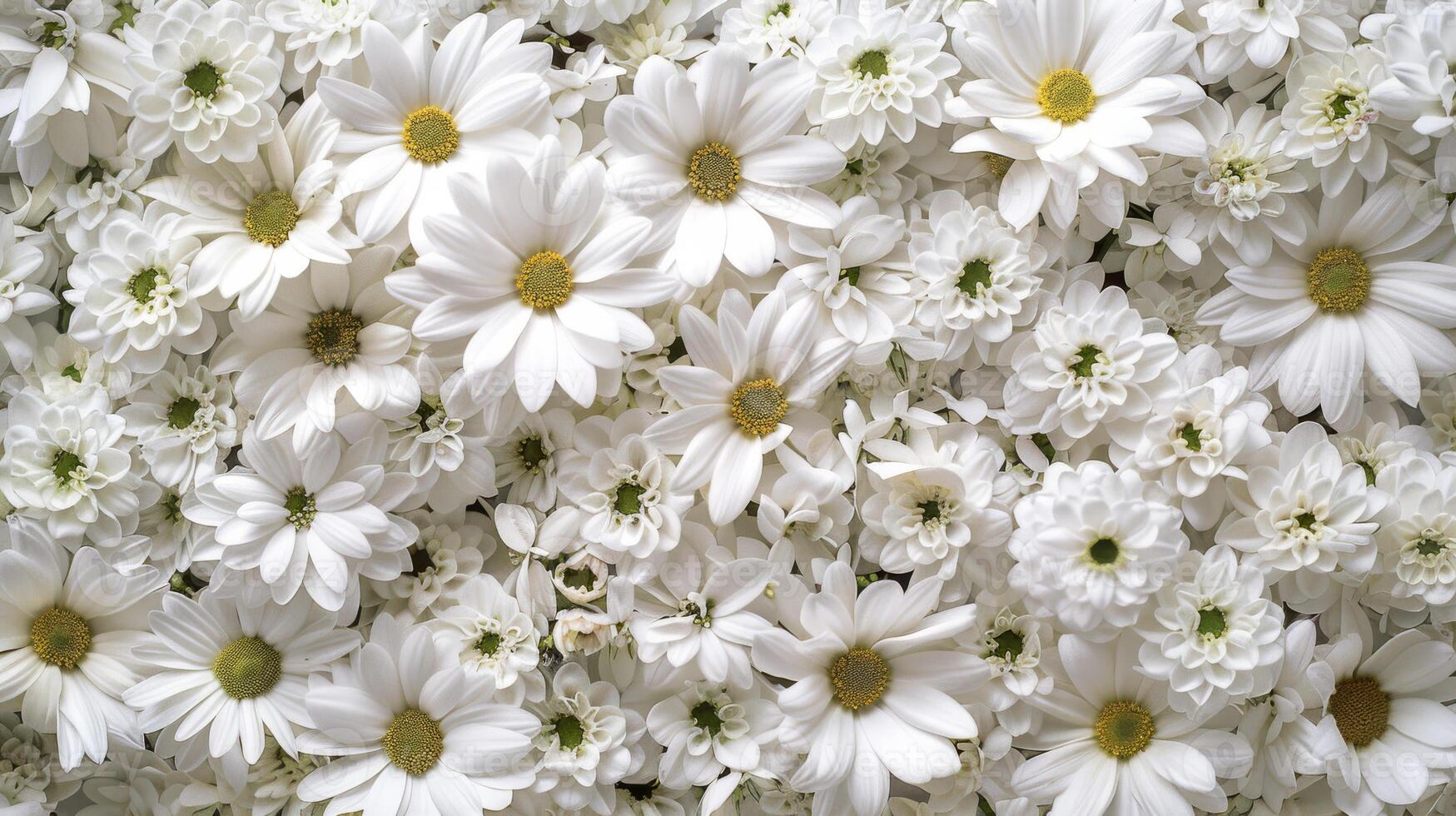 A breathtaking display of pure white daisies and vibrant chrysanthemums, ideal for creating beautiful floral designs photo