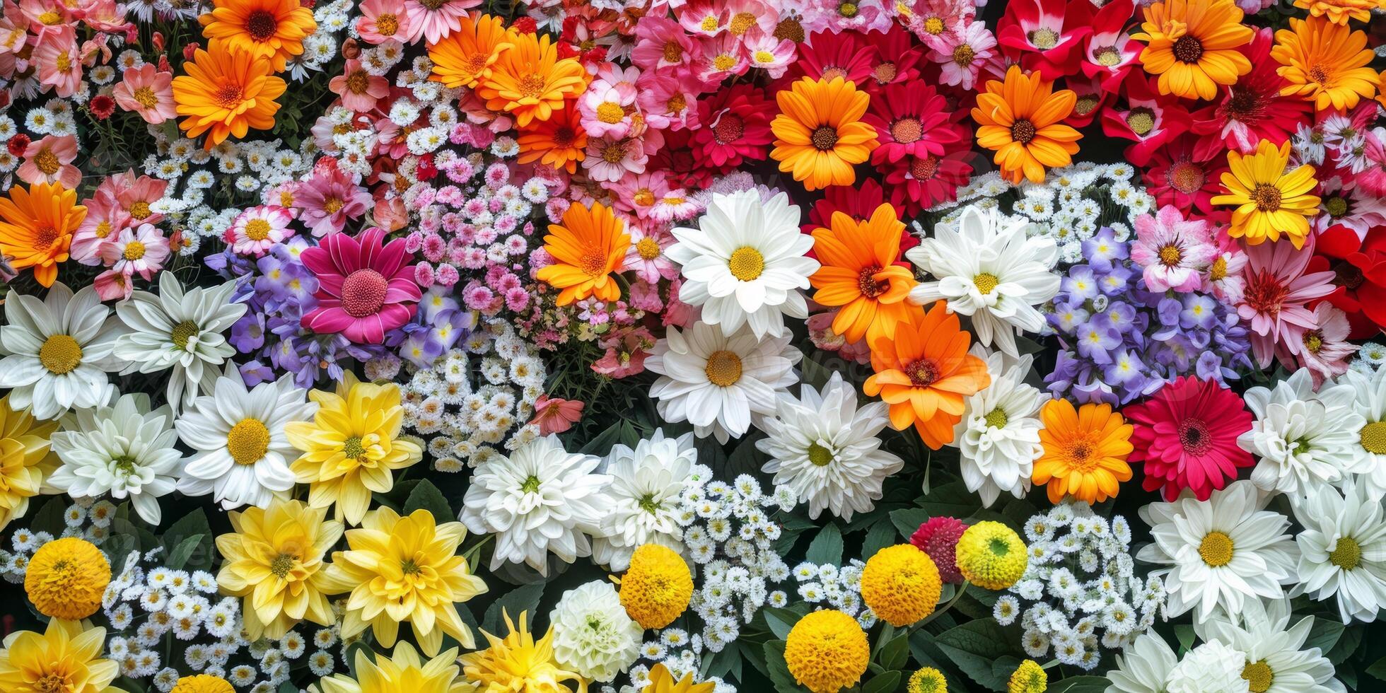 A stunning and vibrant display of colorful flowers arranged in a harmonious design, ideal for various floral designs photo