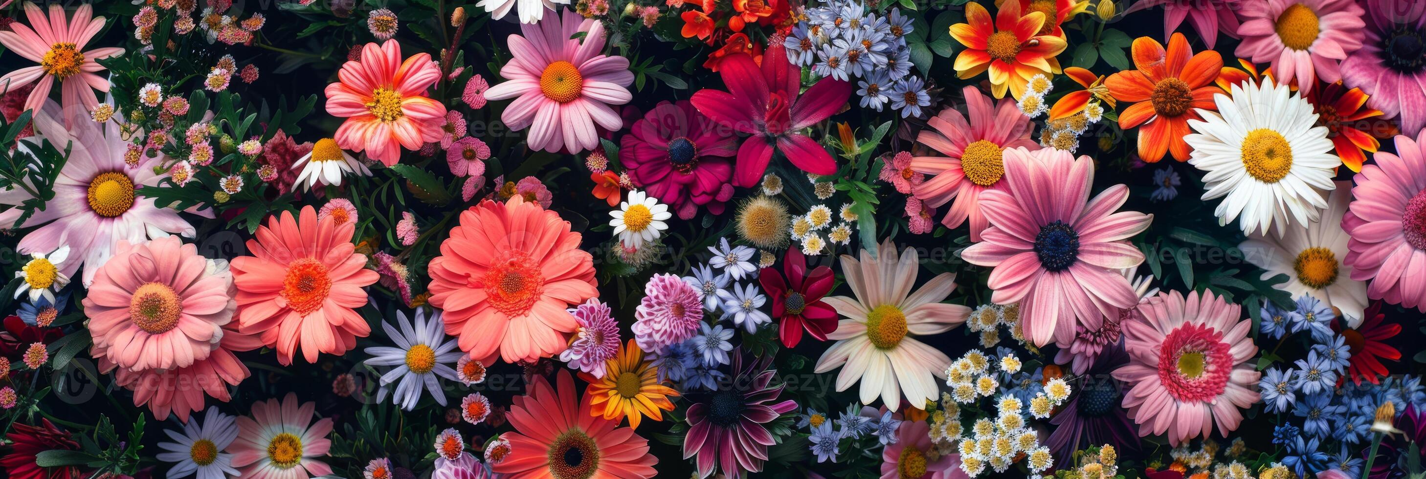 A stunningly colorful and diverse collection of beautiful flowers in full bloom, showcasing natures exquisite beauty photo