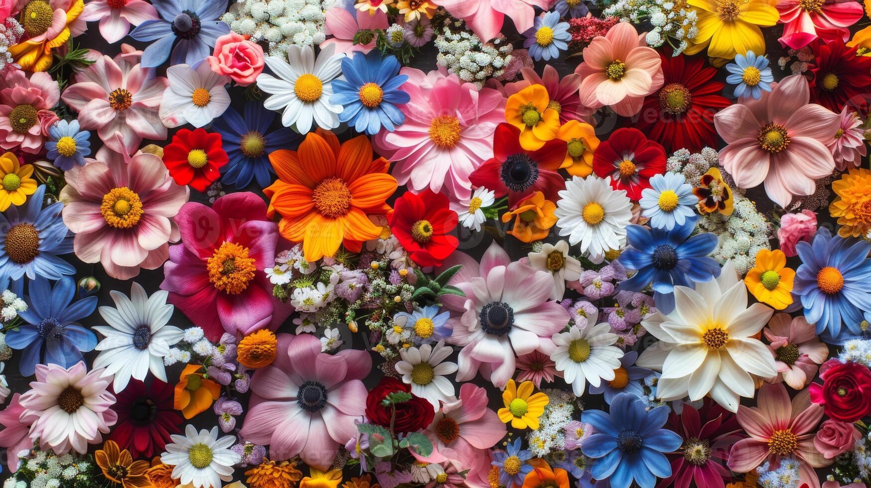 A lively and vibrant arrangement of assorted flowers in a variety of colors, perfect for any creative project or design photo