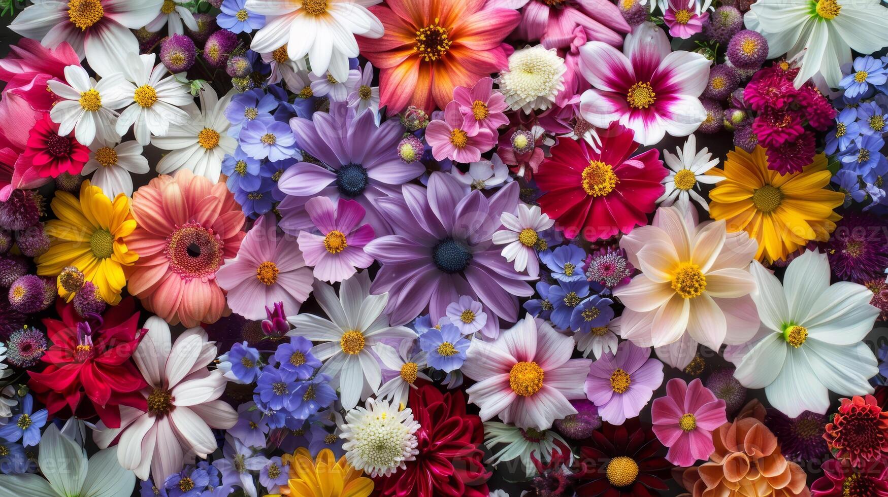 A stunning collection of vibrant flowers, showcasing diverse shapes and sizes that captivates the senses photo