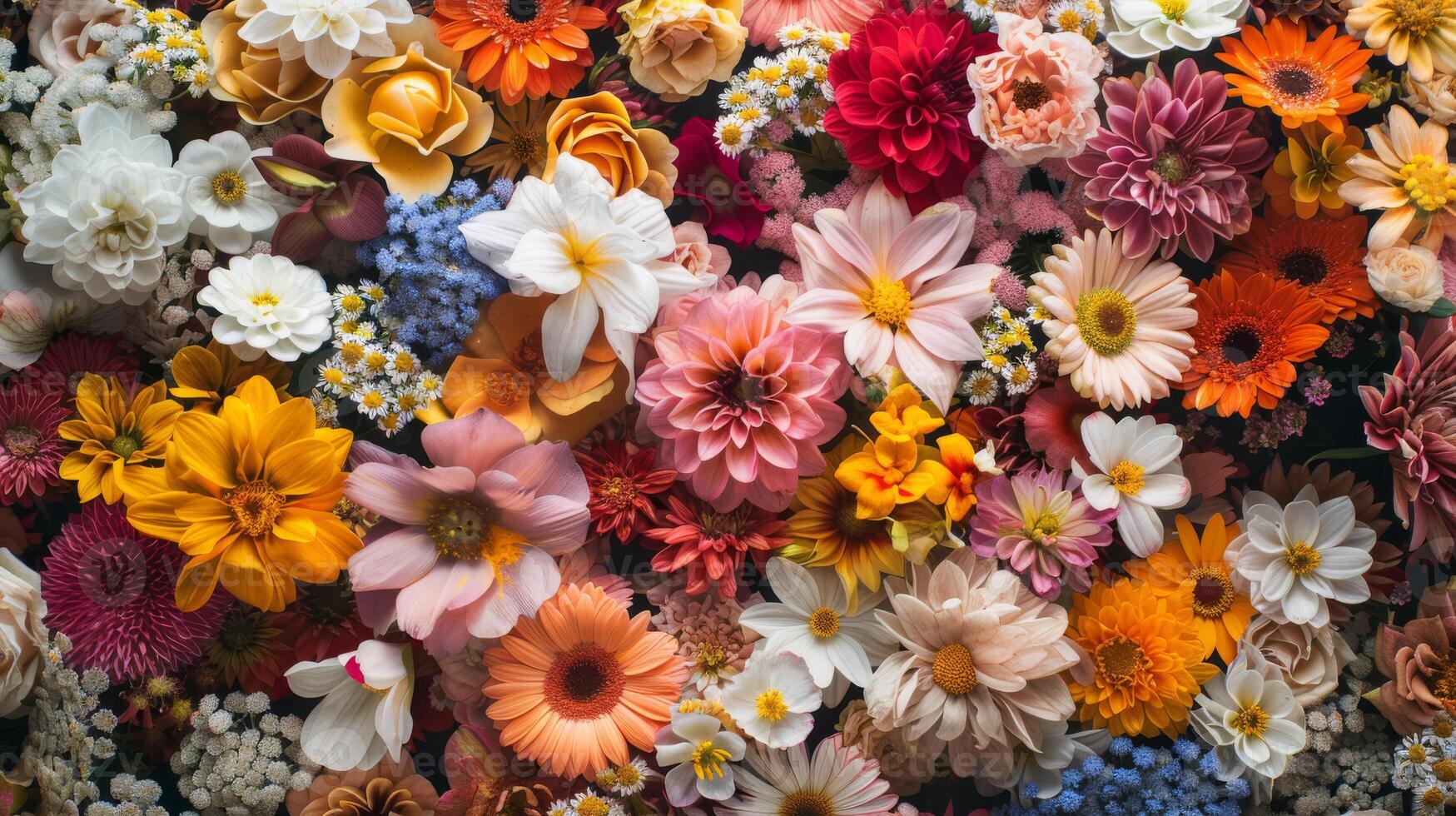 A vibrant and colorful arrangement of an array of various beautiful flowers showcasing the essence of natures beauty photo