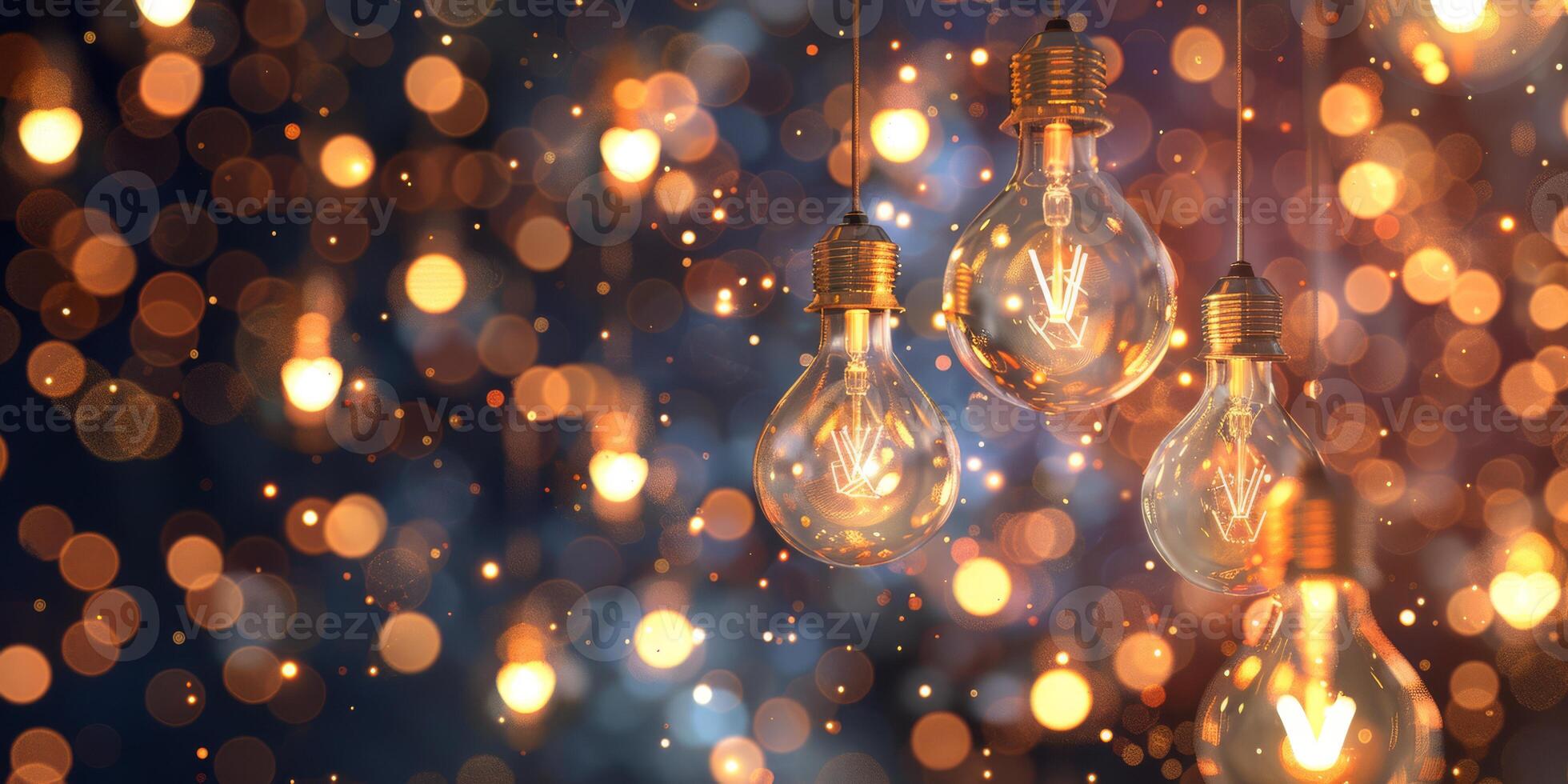 A captivating display of vintage light bulbs set against a beautifully shimmering bokeh background effect photo