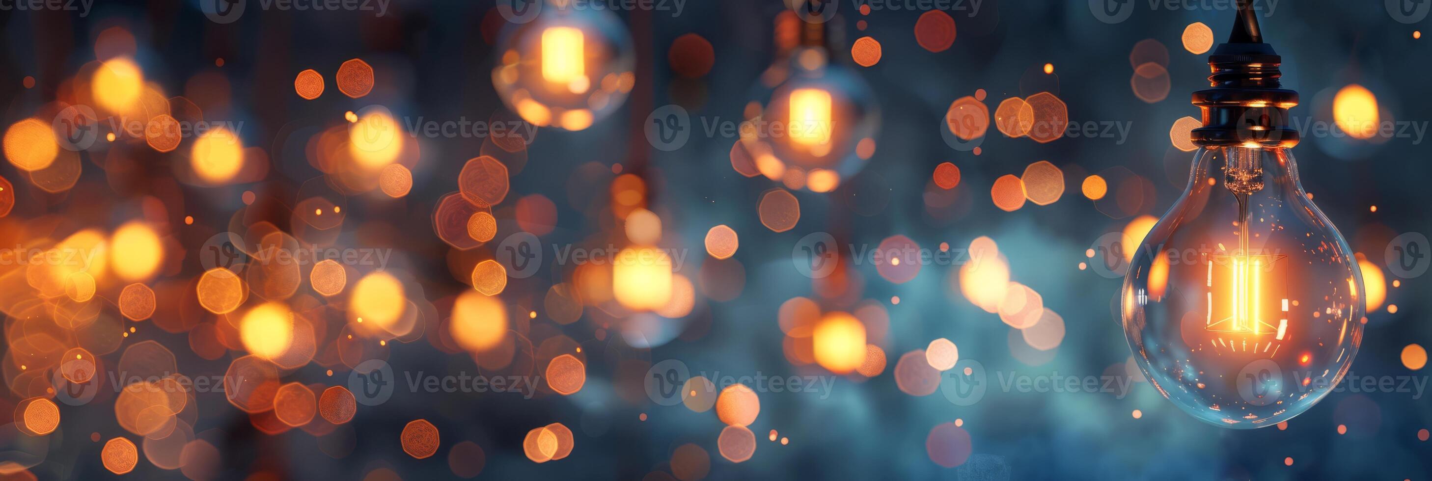 A captivating scene featuring warm, glowing light bulbs surrounded by a stunningly beautiful bokeh background photo