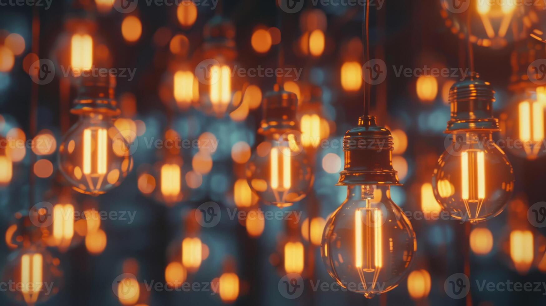 An aesthetic view with hanging vintage warm lights, creating a cozy atmosphere that invites relaxation photo