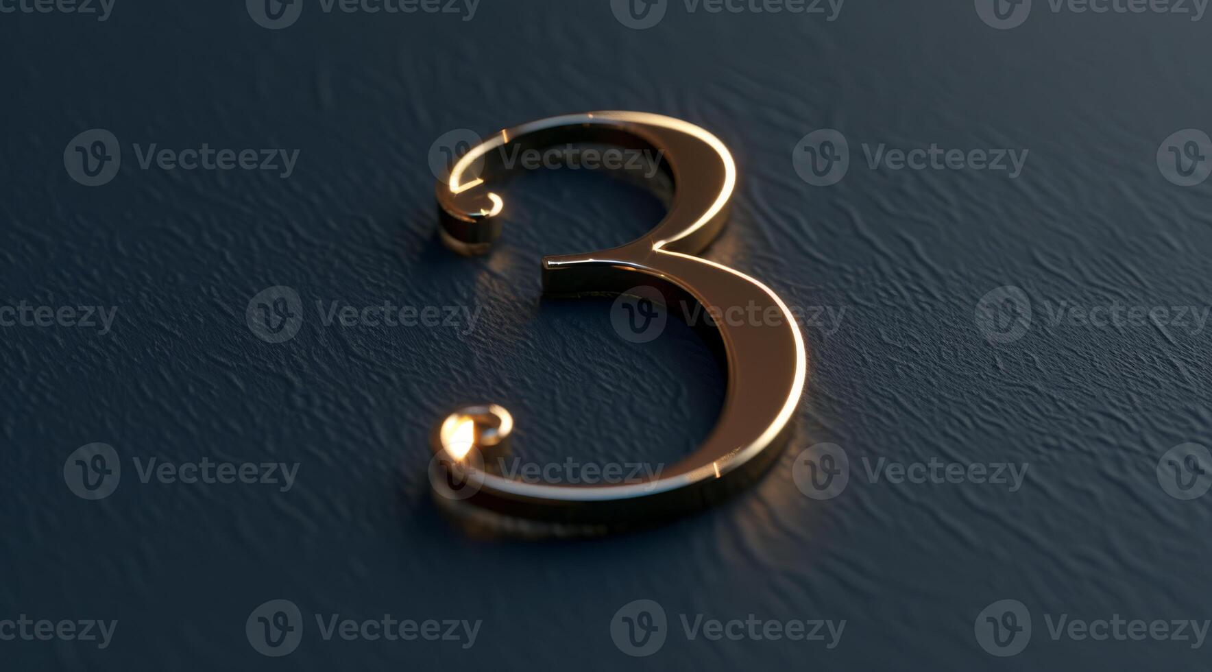 A stylish golden numeral figure 3 showcases a remarkable elegance against a sophisticated dark textured backdrop photo