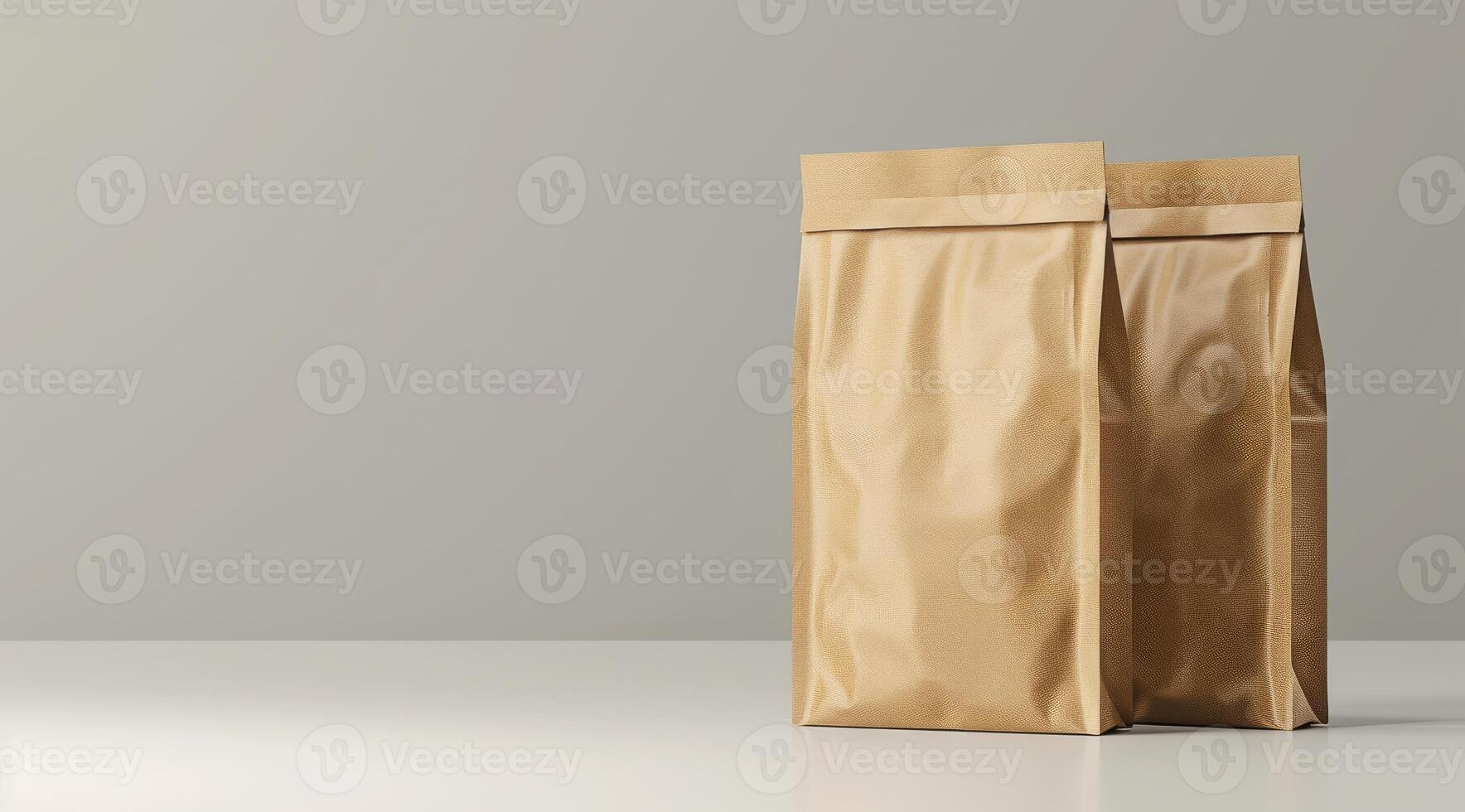 This modern and stylish mockup features an eyecatching display of two brown kraft bags set against a clean background, making it perfect for showcasing your unique product designs and presentations photo