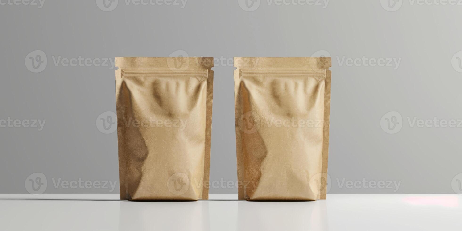 Elevate your product presentation by showcasing them using this fashionable mockup of kraft paper bags. Its perfect for enhancing your branding, packaging design, and effective marketing strategies photo