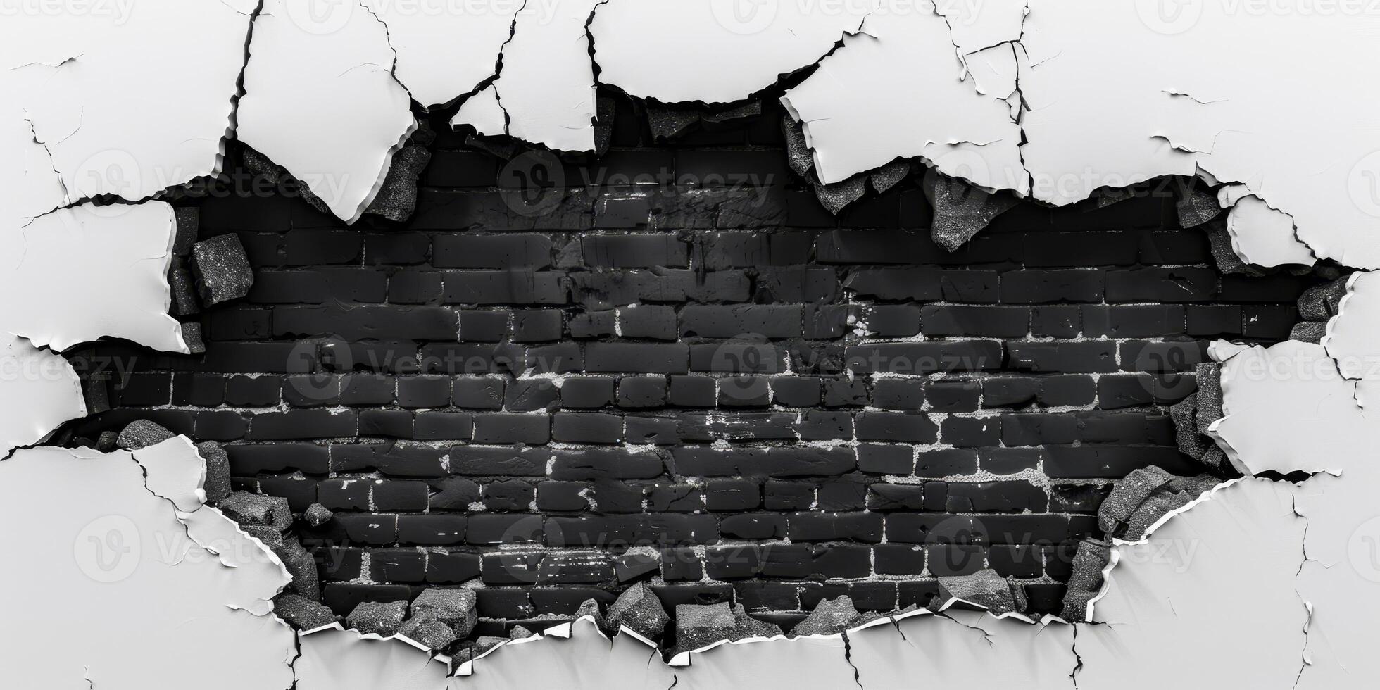 This image features a realistic 3D crack in a white wall, exposing aged brick underneath, adding depth and texture, enhancing artistic appeal while capturing the viewers attention with its contrast photo