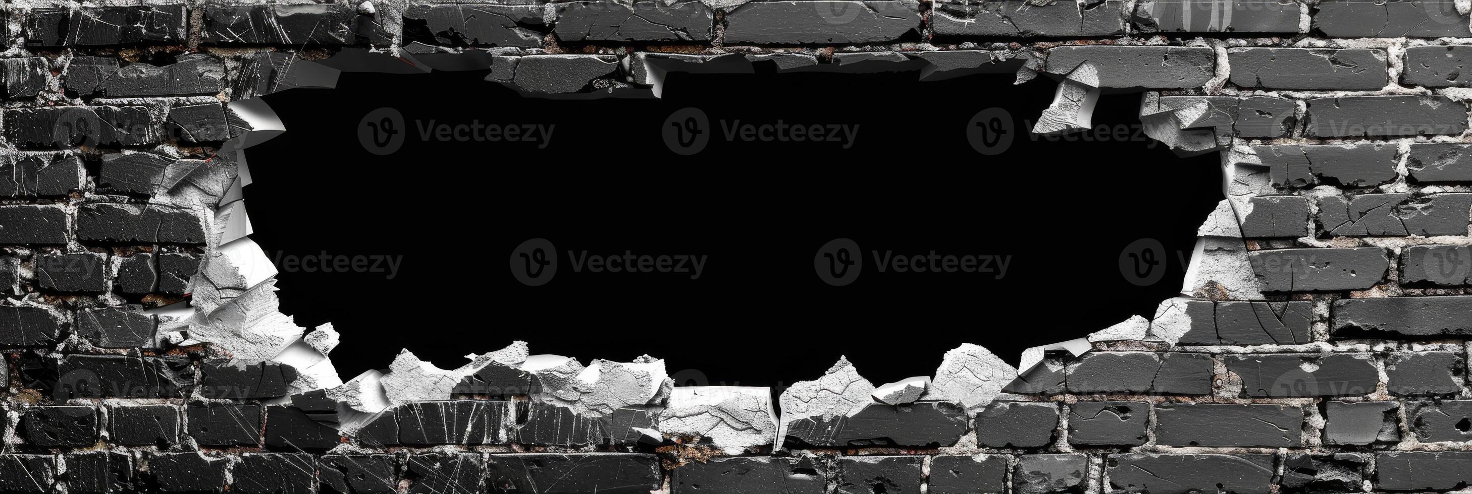 This is a stunning and captivating 3D representation of a brick wall, which features a large hole, showcasing intricate details and textures of the individual bricks in a visually striking manner photo