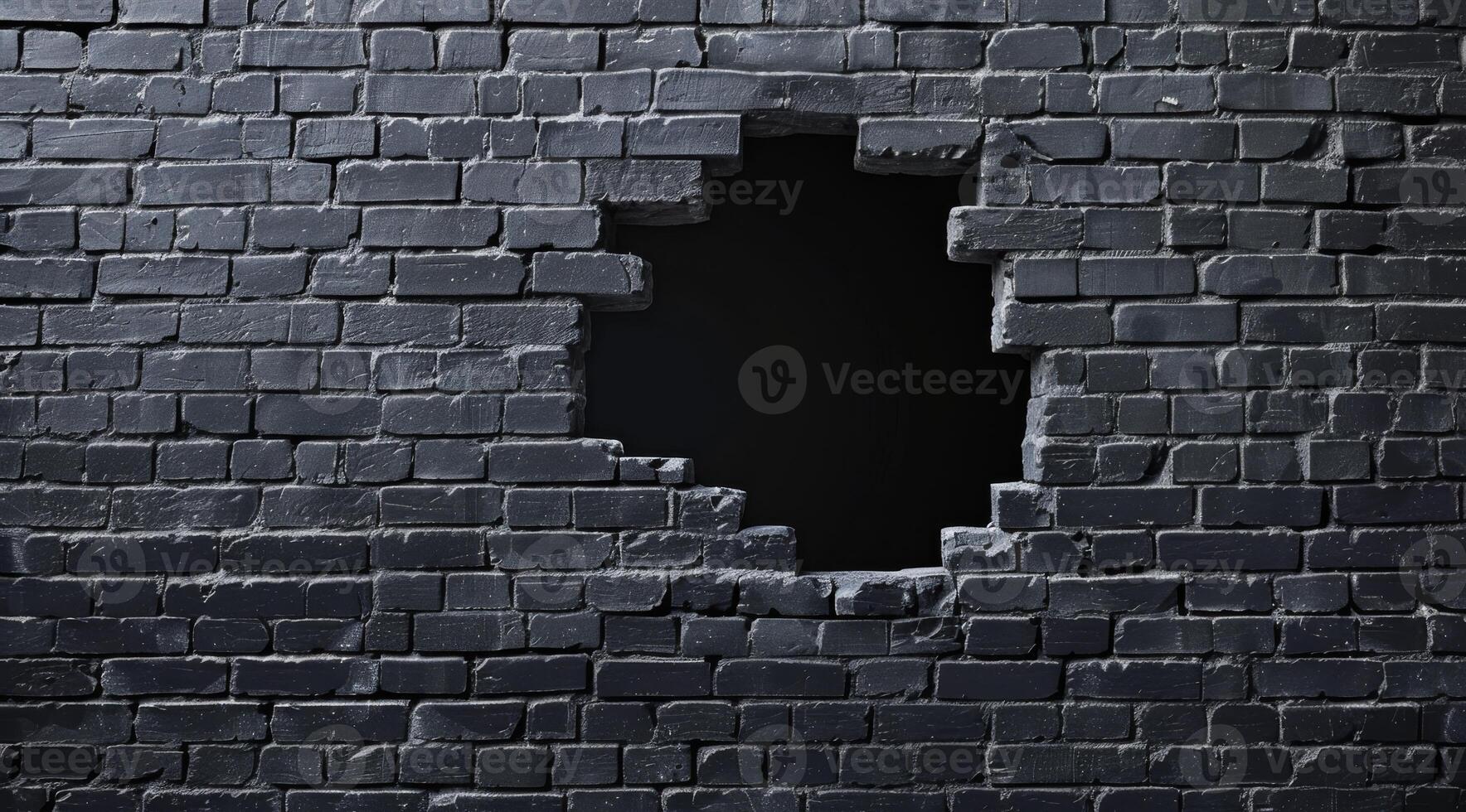 This piece features a detailed 3D rendering of a hole in a black brick wall, highlighting contrast and depth, and suggesting escape or breakthrough for viewers to interpret its meaning photo