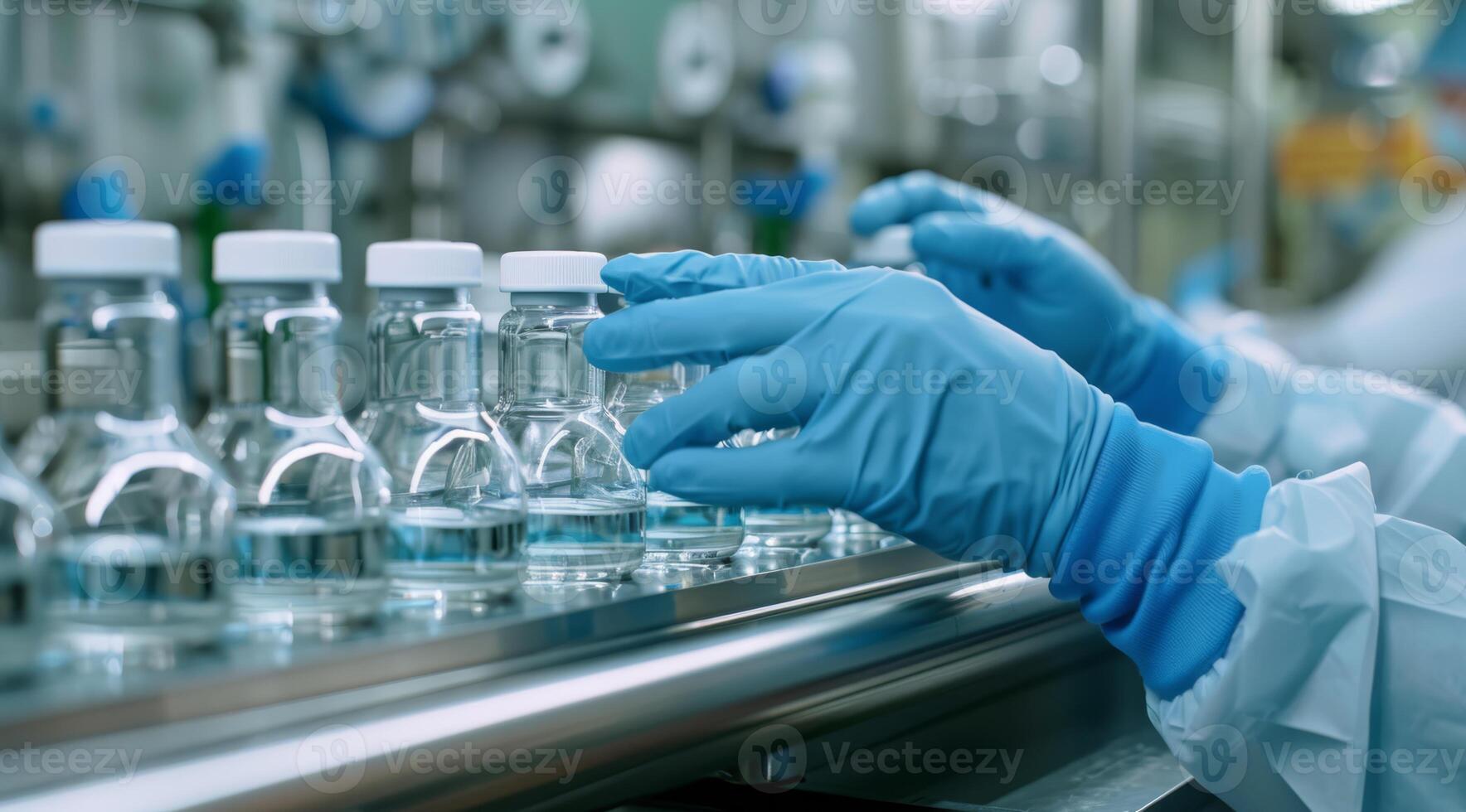 A dedicated medical worker meticulously oversees and manages the vaccine vials within a stateoftheart pharmaceutical factory, ensuring the utmost quality and safety in vaccine production processes photo