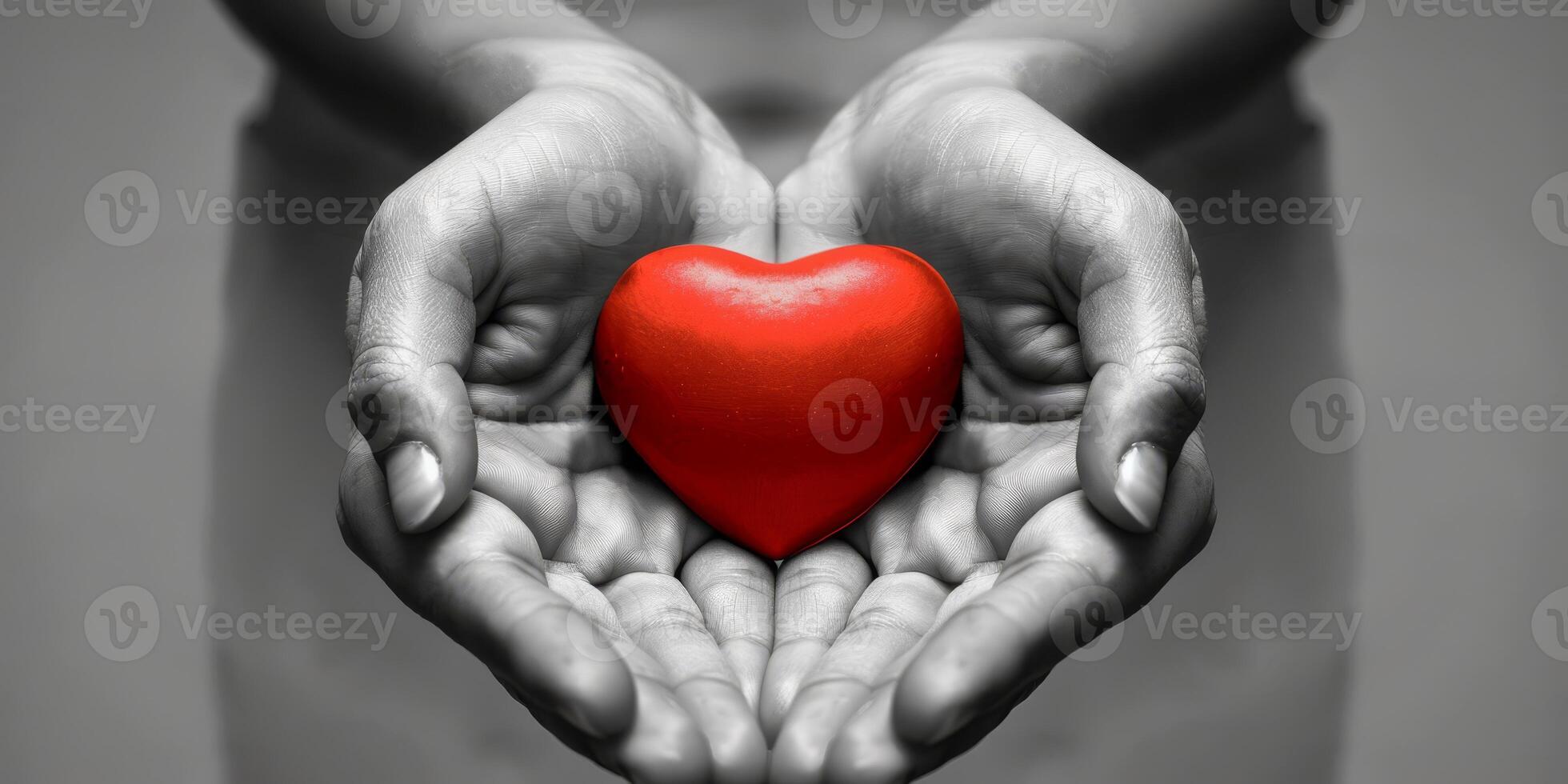 A vivid image of a red heart in warm hands, symbolizing love, compassion, and connection in communities photo