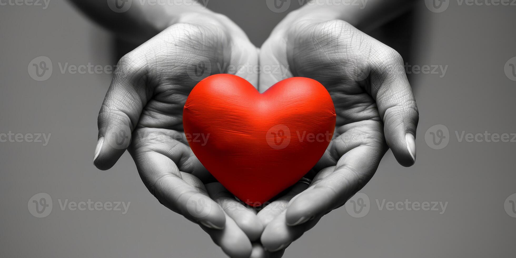 An evocative image shows hands cradling a vibrant red heart, symbolizing love and compassion for all photo