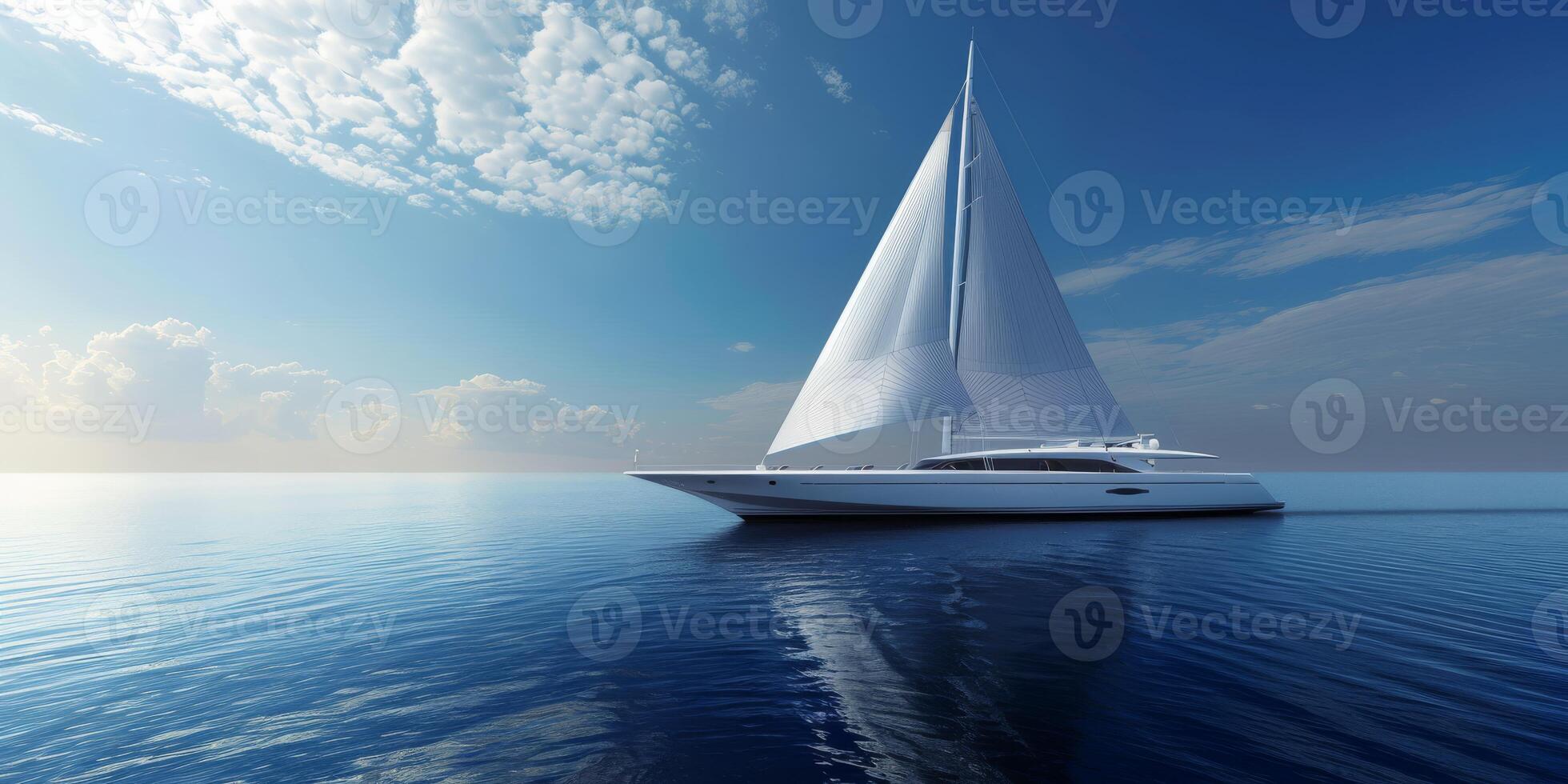 A stunning sailboat navigates serene waters under a clear blue sky, embodying tranquility and adventure. photo