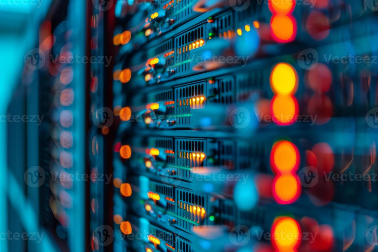 A vibrant and modern data center showcasing beautifully illuminated server racks along with advanced technology photo