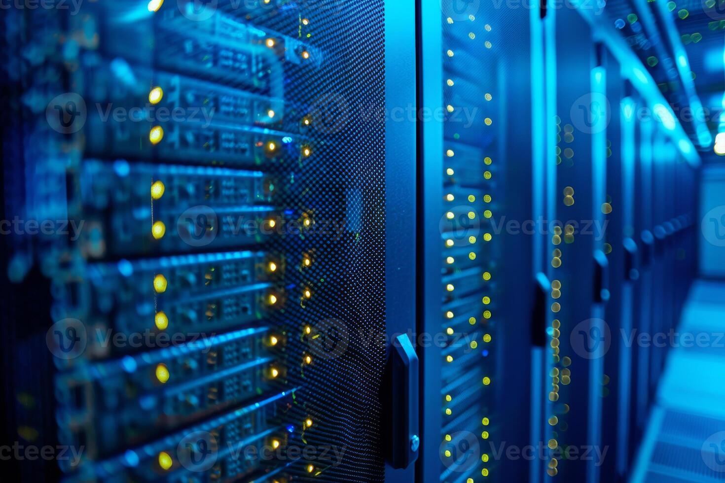 A stateoftheart modern data center showcasing illuminated server racks along with advanced innovative technology photo