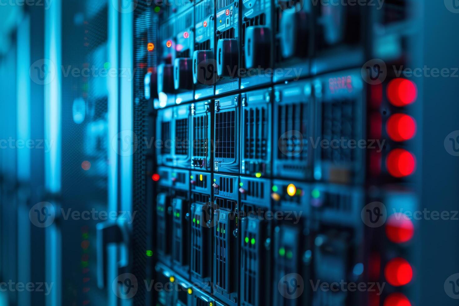 An illuminated server rack that highlights advanced cuttingedge technology within a modern data center environment photo