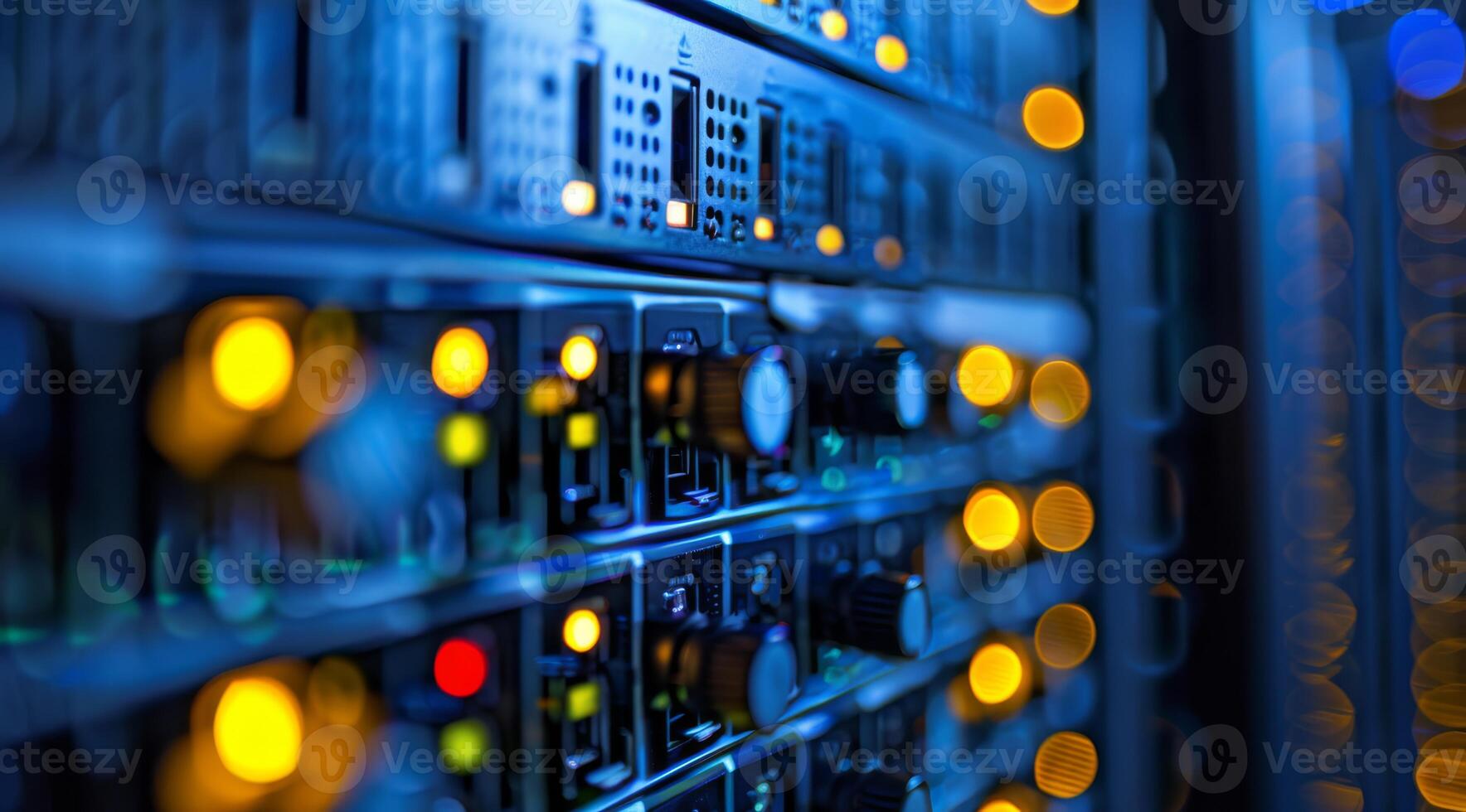 Illuminated server racks prominently displayed in a data center, effectively showcasing advanced networking technology photo