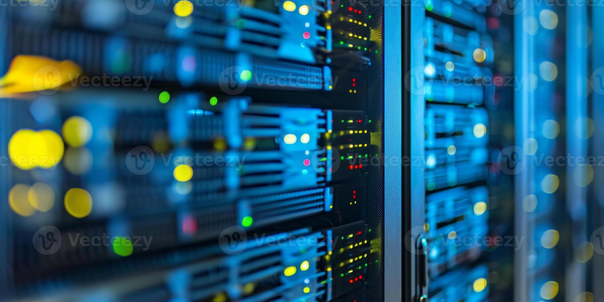 A visually stunning illuminated server rack that showcases advanced and modern data storage technology solutions photo
