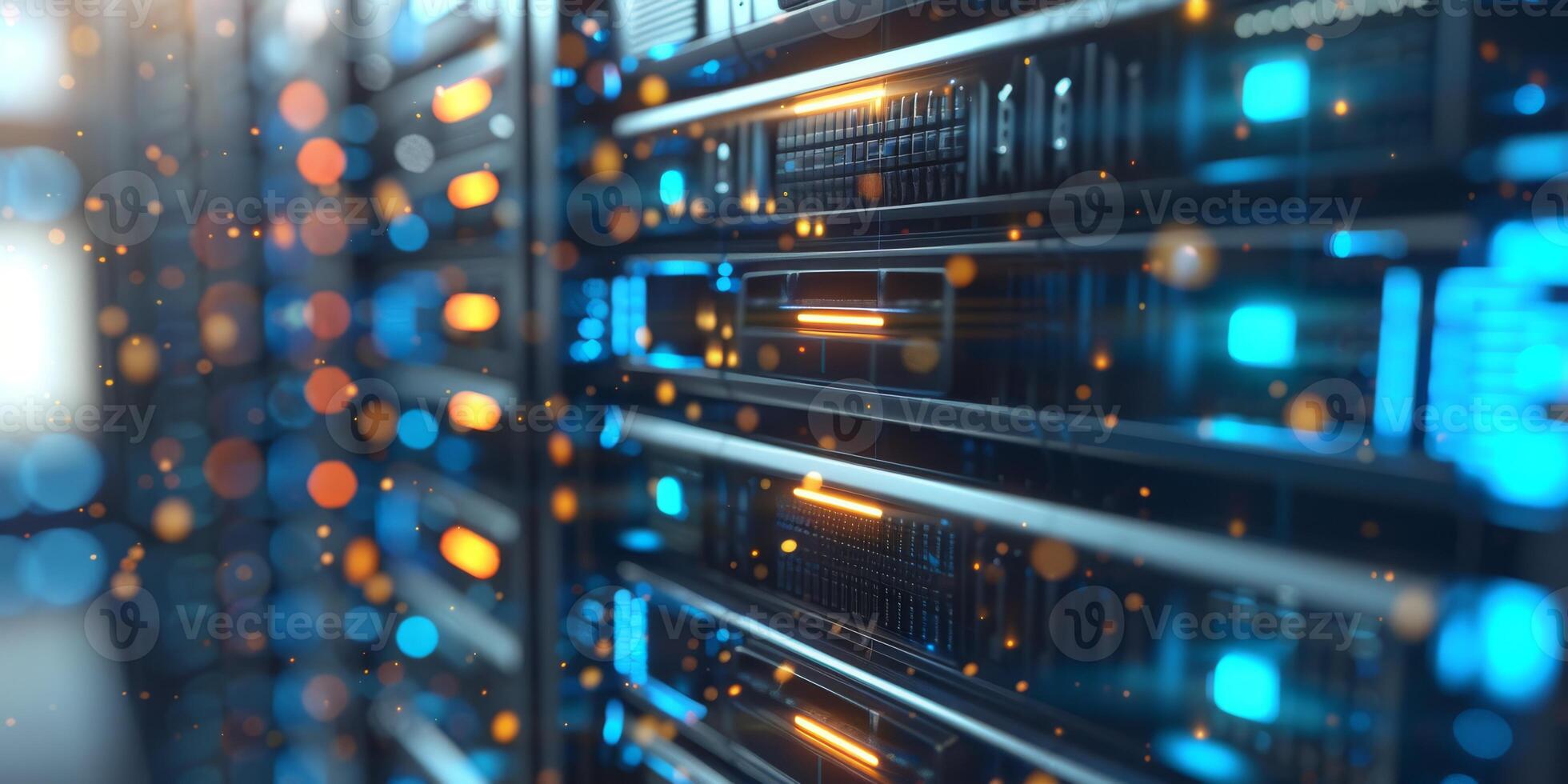 A data center rack is proudly displaying cuttingedge server technology equipped with vibrant LED indicators photo