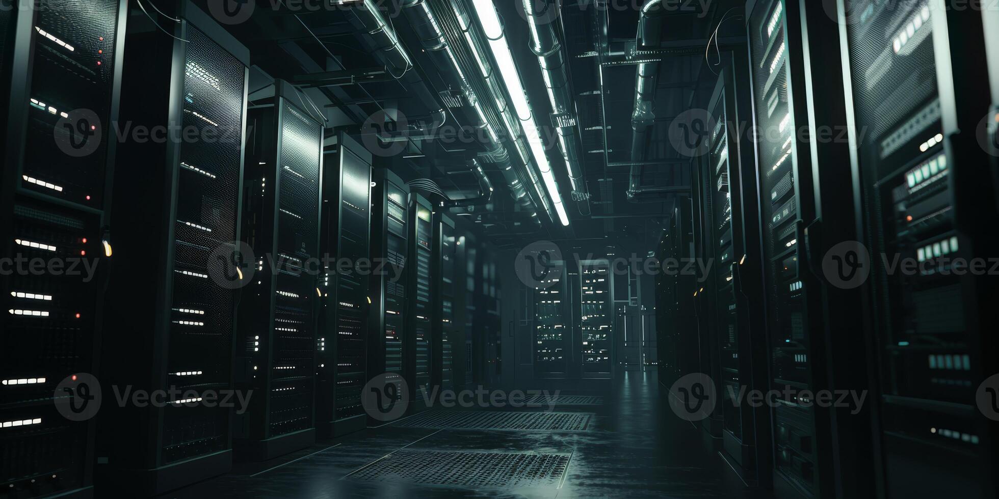 A contemporary server room that showcases rows of sleek servers alongside advanced hightech lighting systems photo