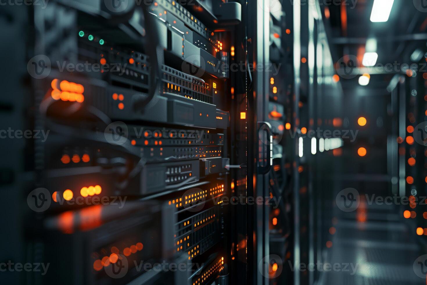 An expansive and detailed view of a modern server room featuring illuminated servers and stateoftheart technology photo