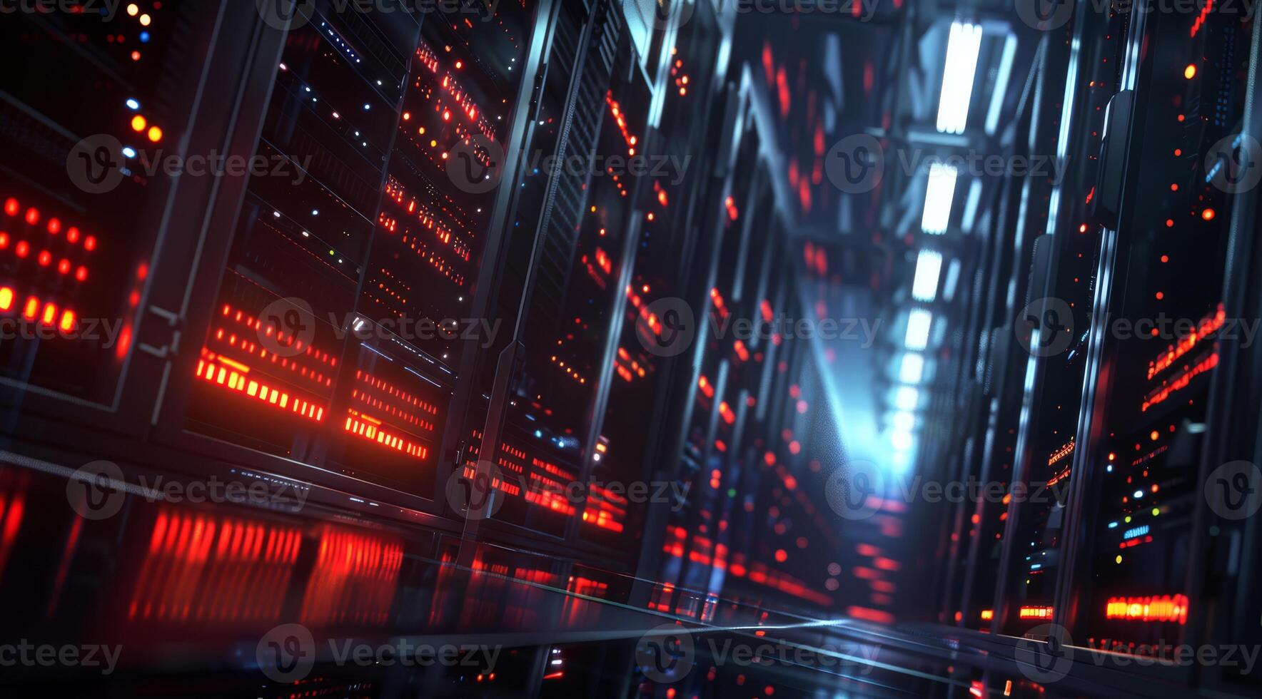 A breathtaking and stunning view of a hightech and futuristic data center showcasing vibrant and colorful lights photo