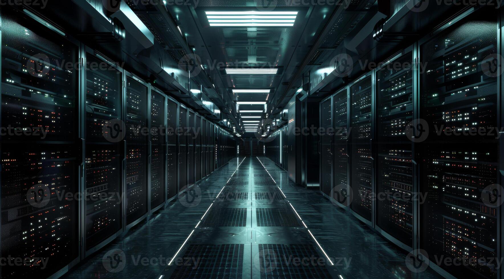 A sleek and modern server room that showcases advanced technology along with organized data storage solutions photo