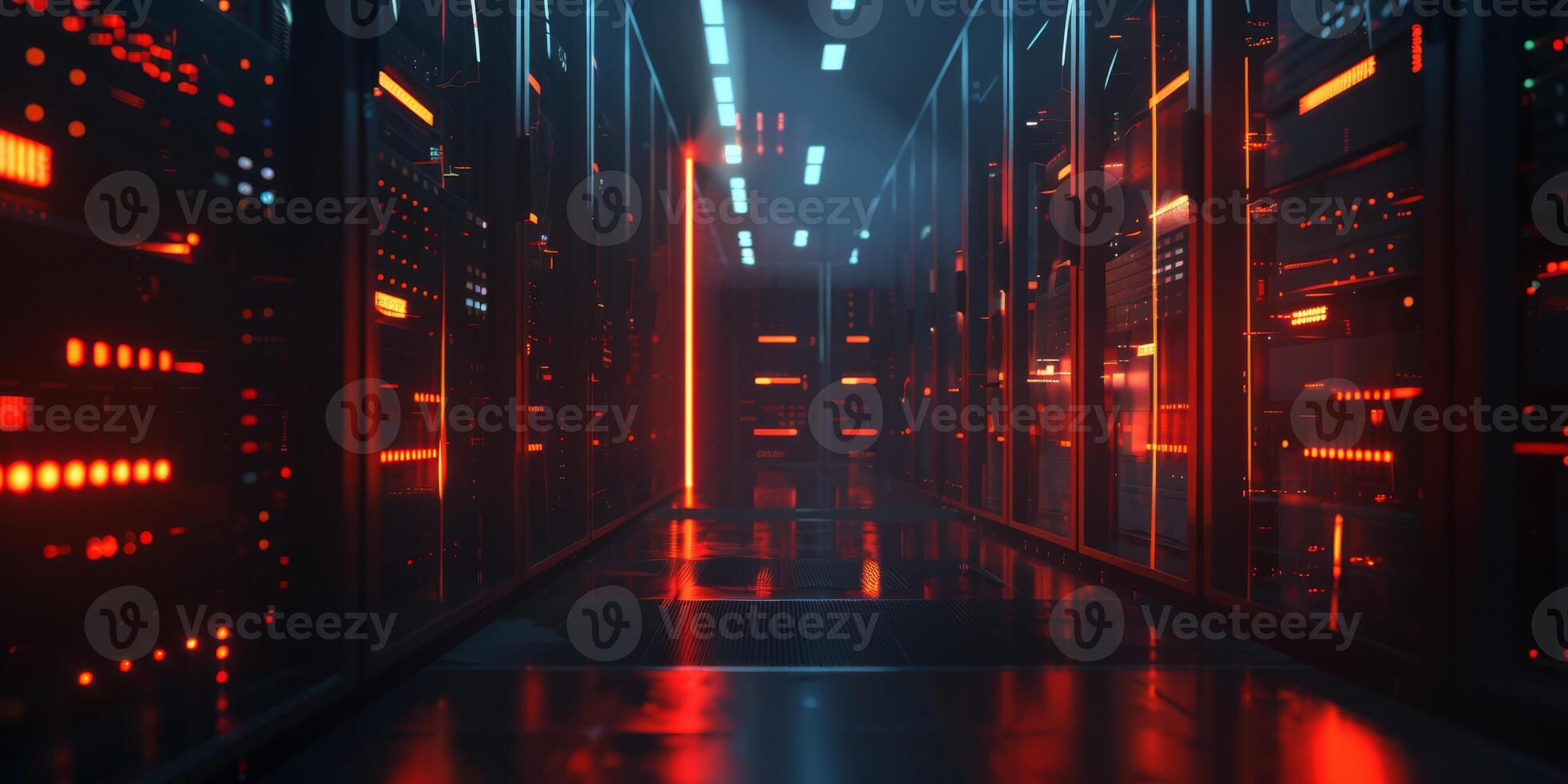 This cuttingedge, hightech data center showcases beautifully illuminated server racks and a sleek, modern atmosphere photo